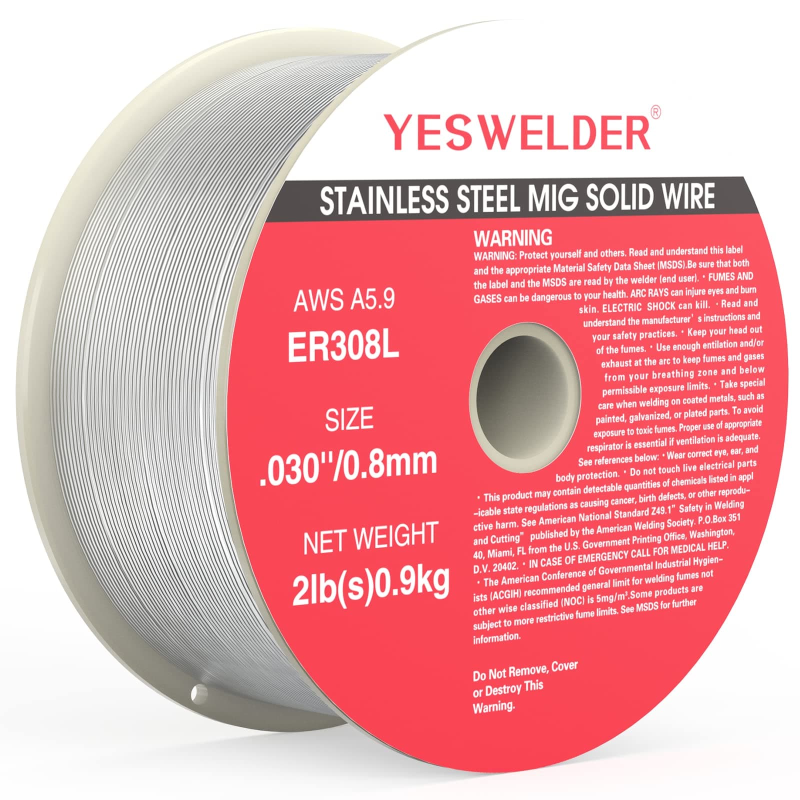 YESWELDER Stainless Steel MIG Solid Wire ER308L .030-Diameter, 2-Pound Strong ABS Plastic Spool Welding Wire