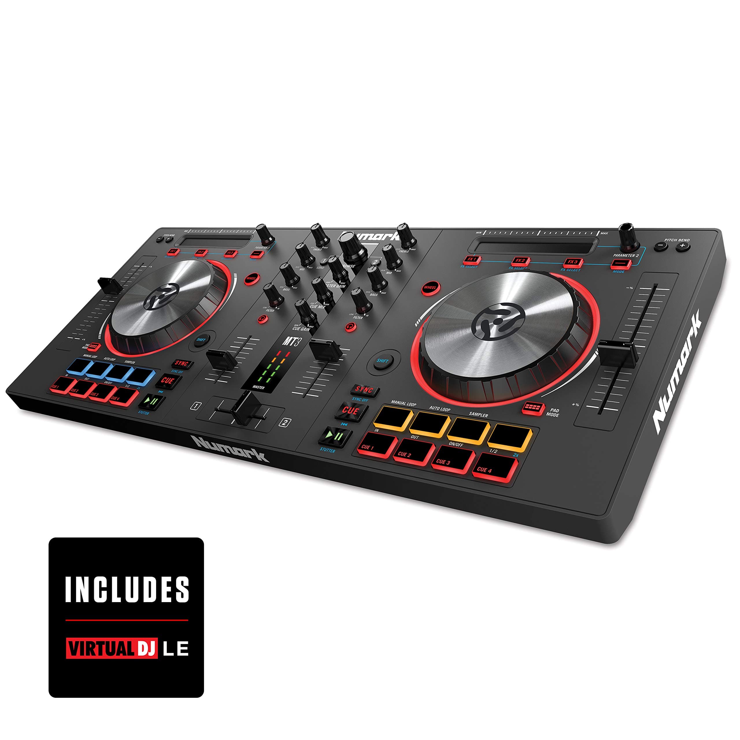 Numark Mixtrack 3 - All-in-One 2-Deck DJ Controller for Serato DJ Including Long-Throw Pitch Faders, 5-Inch High Resolution Jog Wheels and Virtual DJ LE and Prime Loops Remix Tool Kit