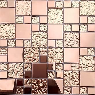 11-Sheets Glass Metal Mosaic Rose Gold Shiny Backsplash Tile Mirrored Stainless Steel Kitchen and Bathroom Wall Tiles HD-280