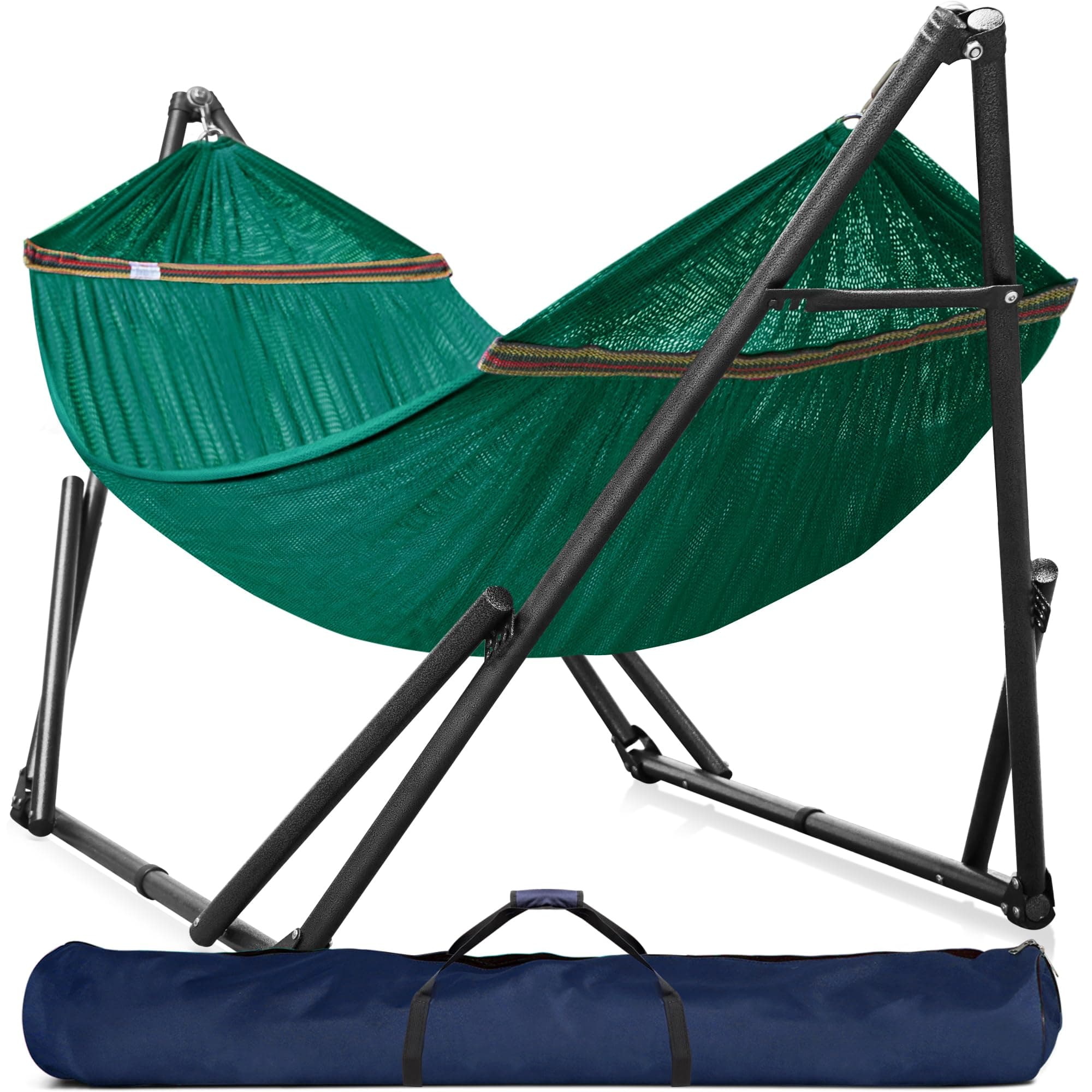 Double Hammock with Stand Included for 2 Persons/Foldable Hammock Stand 600 lbs Capacity Portable Case - Inhouse, Outdoor, Camping, Peacock