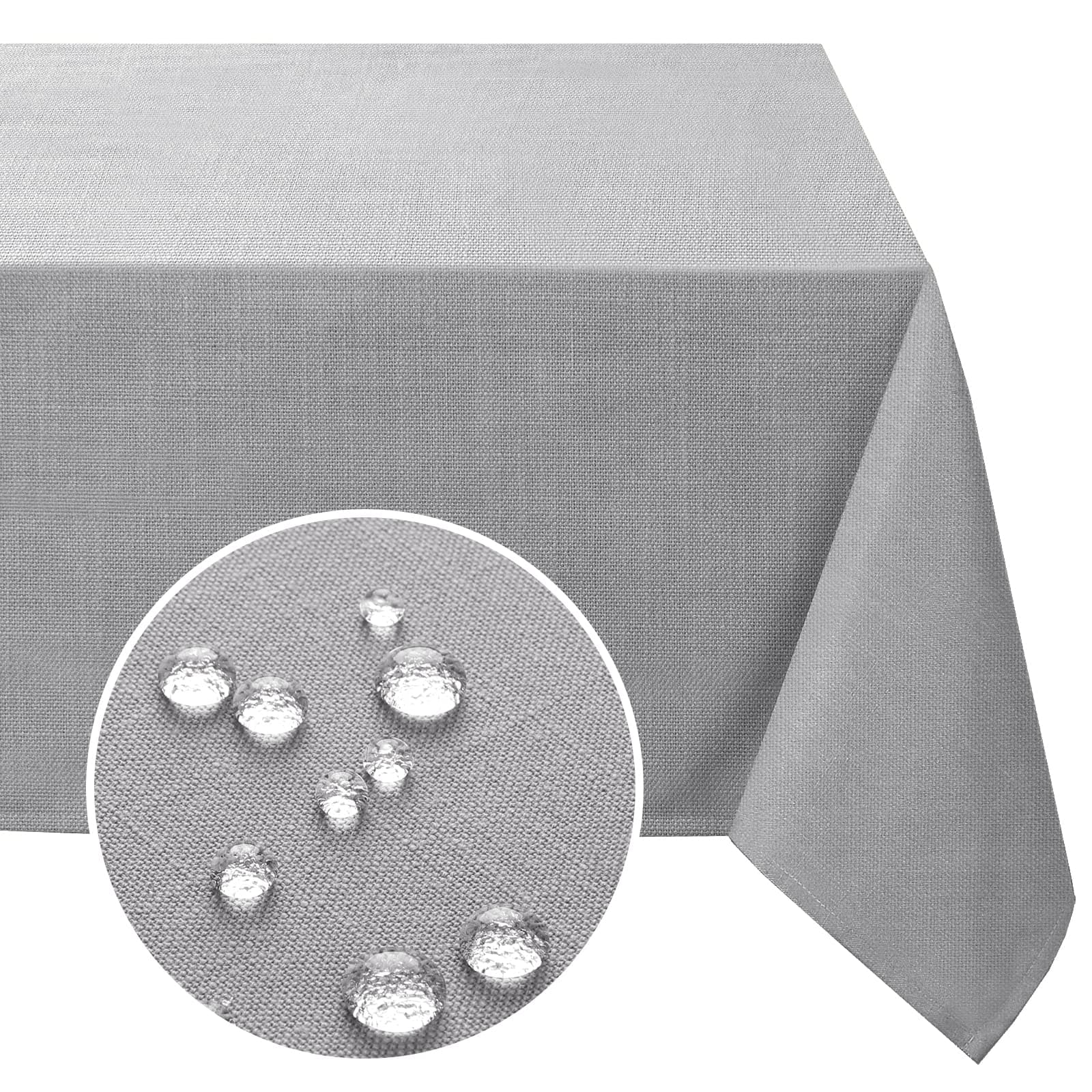 FantasDecor Rectangle Tablecloth for Rectangular Tables Wrinkle Resistant and Waterproof Linen Fabric Cover for Dining Room and Outdoor Use, Grey, 60 x 104 Inch