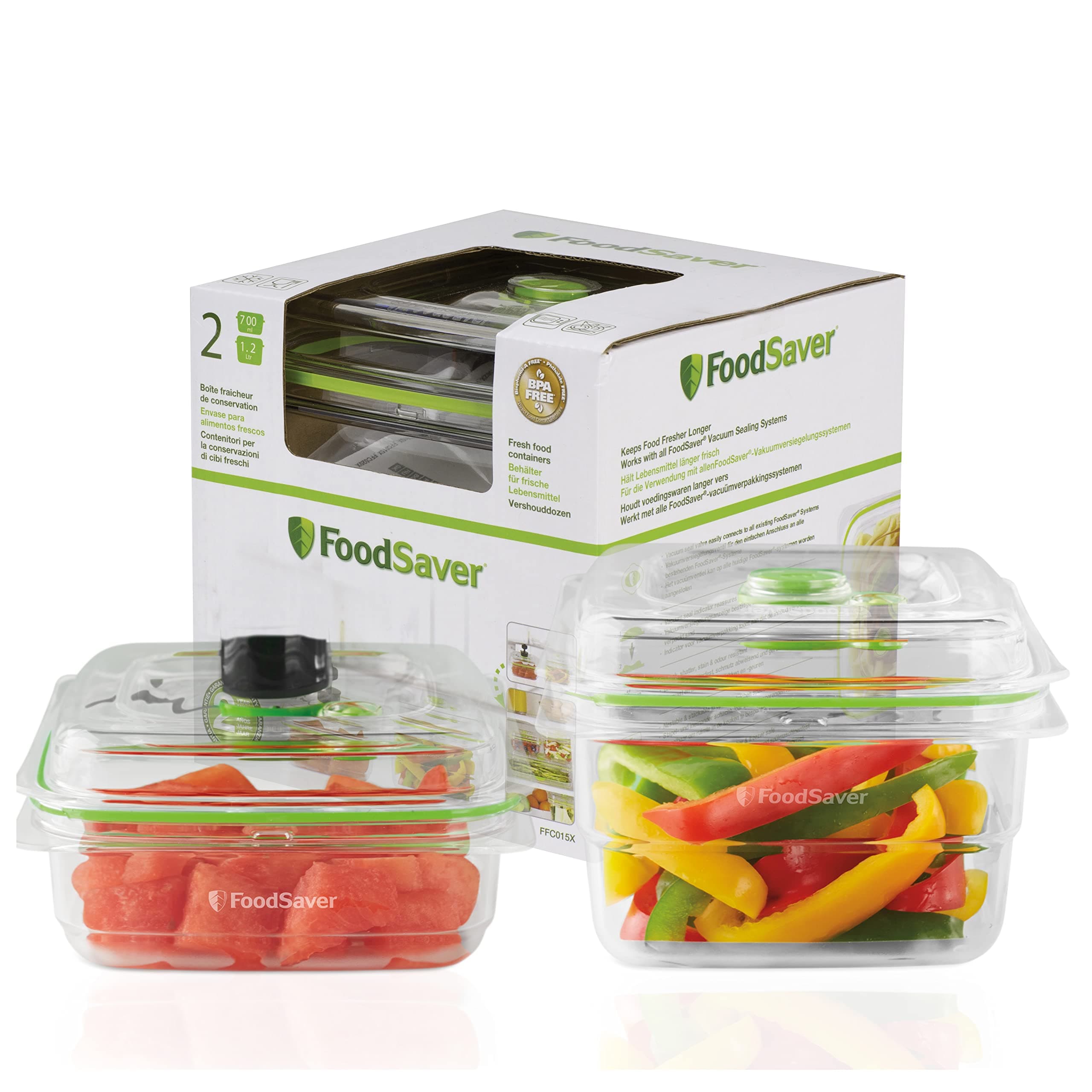Foodsaver Fresh Food Vacuum Storage Containers, 700ml and 1.2L, BPA-Free, Stackable, 2-Piece Combo Pack, FFC015X