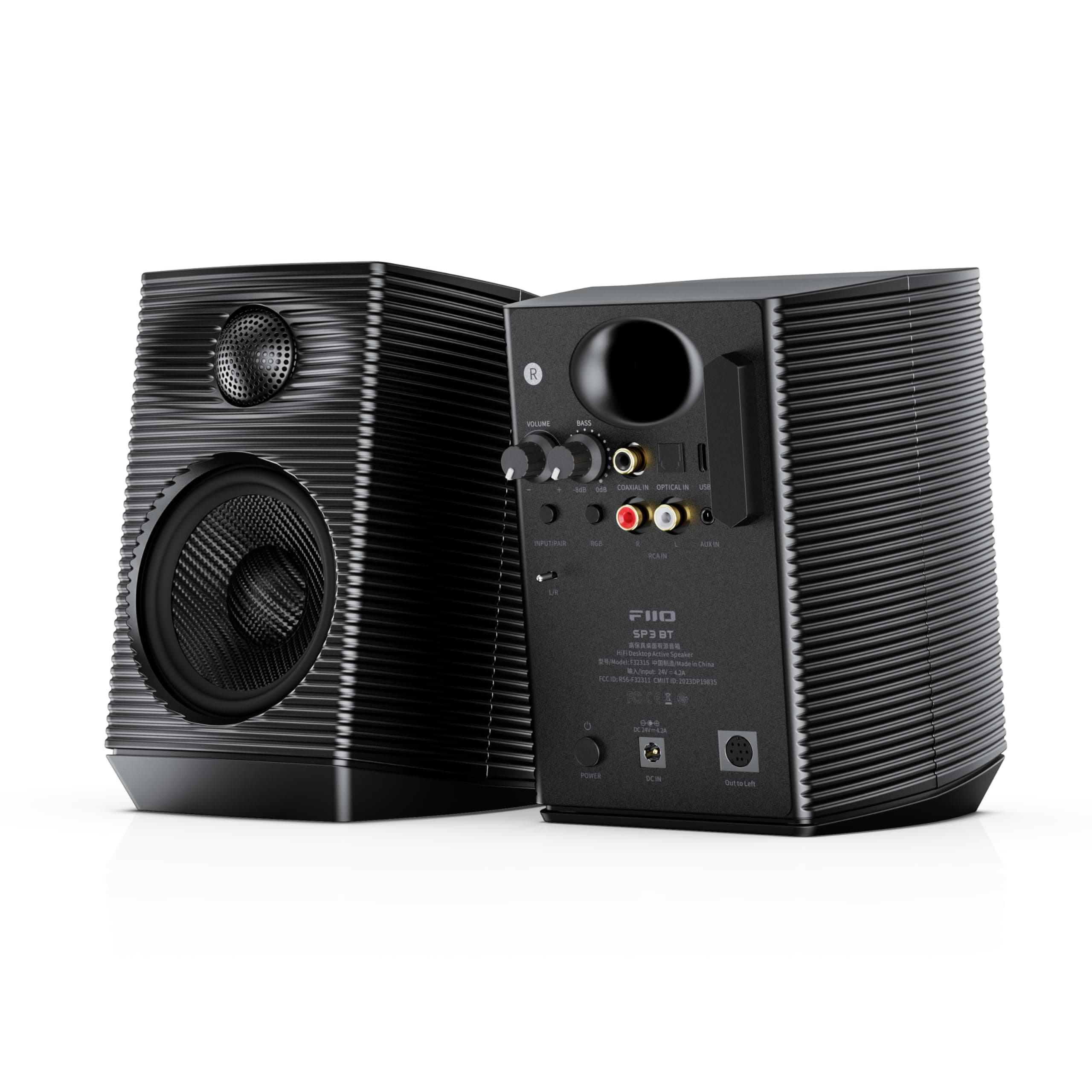 FiiO SP3 BT HiFi Bluetooth Active Desktop Speakers - 80W Stereo Computer Speakers and Home Music Sound System with AUX Audio/Coax/Optical/Type-C/RCA (Bluetooth White)