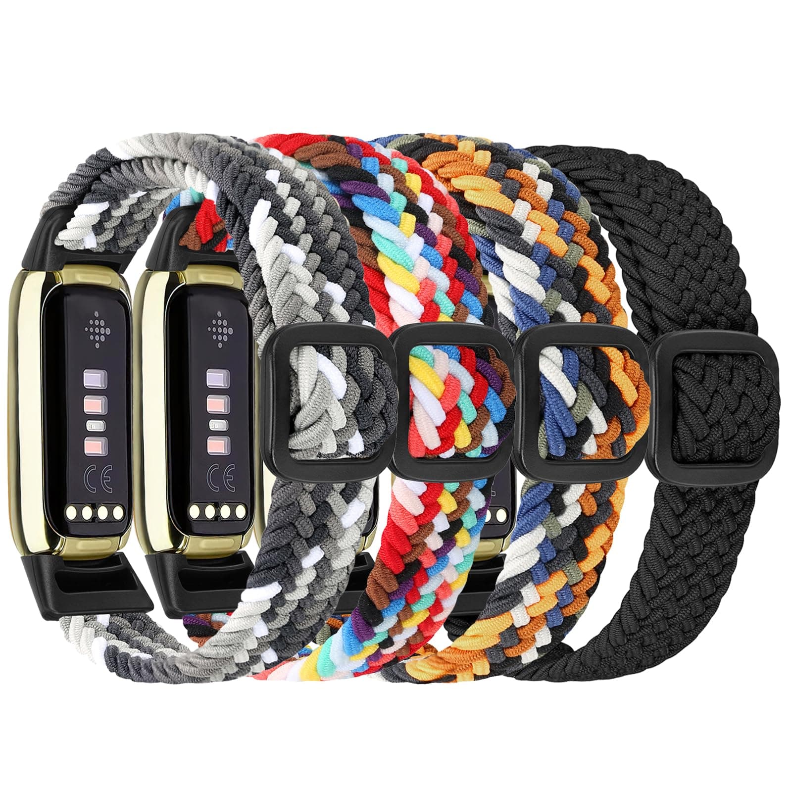 4 Pack Braided Stretchy Adjustable Straps Compatible for Fitbit Luxe for Women Men,Sport Elastic Nylon Cloth Wristbands for Fitbit Luxe
