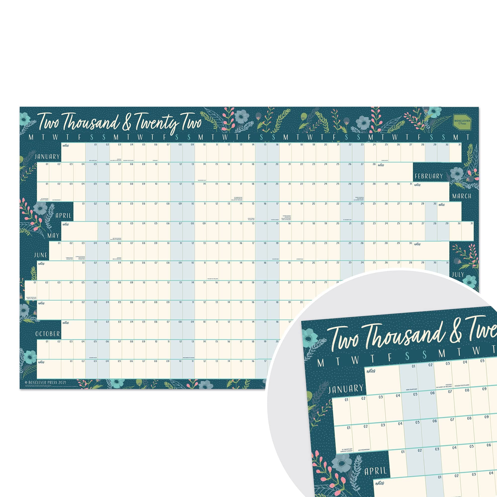 Boxclever Press 2022 Wall Planner (Linear Layout). Stunning Wall Calendar 2022 runs Jan - Dec'22. Wall Planner 2022 for Home, Study or Work plans. Year Planner 2022 Wall - Non Laminated 70 x 43cm