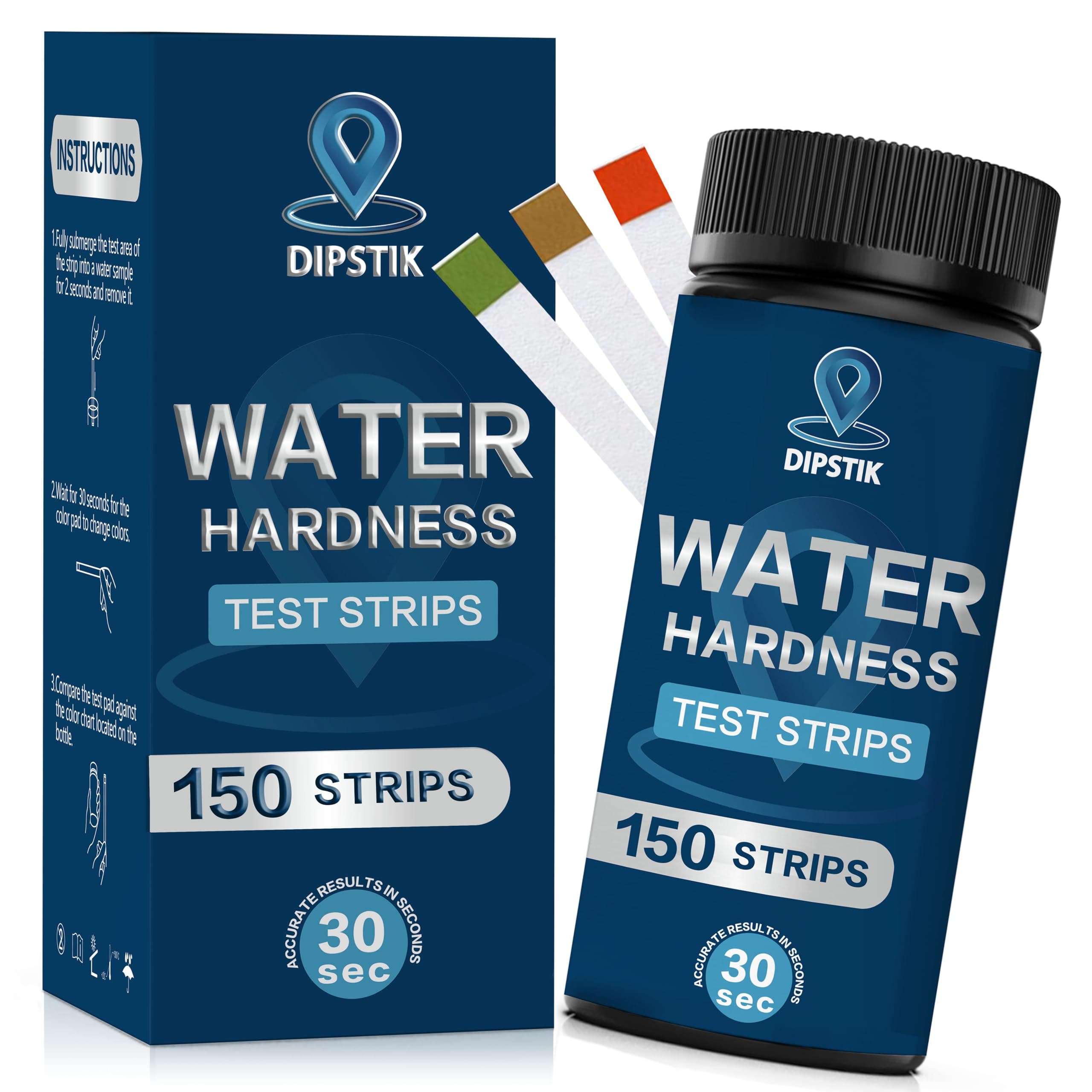 DIPSTIK Water Hardness Test Kit-150 Strips Water Quality Testing for Drinking/Well Water, Softener,Hard, Dishwasher,Pool,Spa, 0-425 ppm