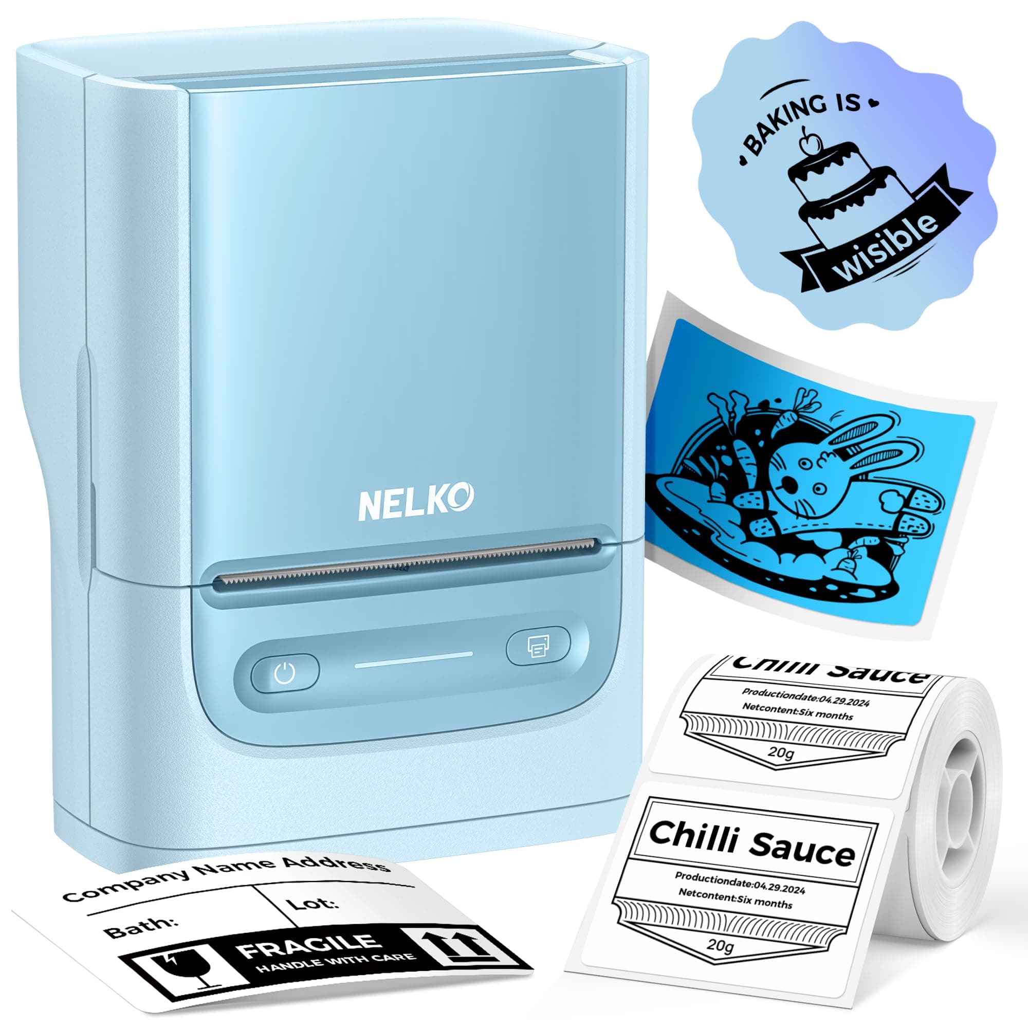 Nelko PM220 Bluetooth Label Maker Machine with Tape, 2 Inch Portable Thermal Printer for Small Business, Address, Logo, Clothing, Sticker Printer for Phones & PC, Cyan
