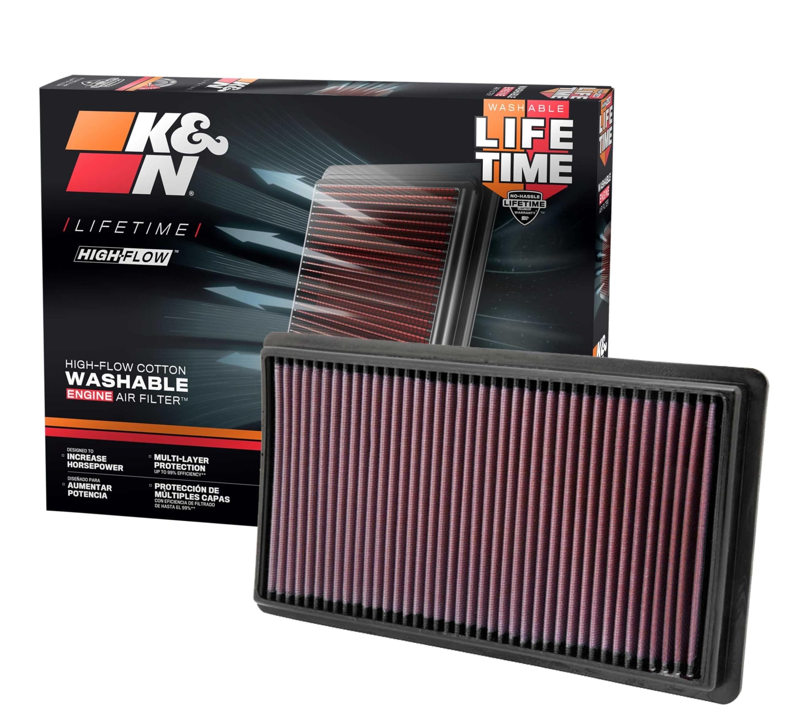 K&N High-Flow Original Lifetime Engine Air Filter: Increase Power: Premium, Washable: Compatible with Ford/Lincoln/Mazda: (See Product Description for Select Models) 33-2395