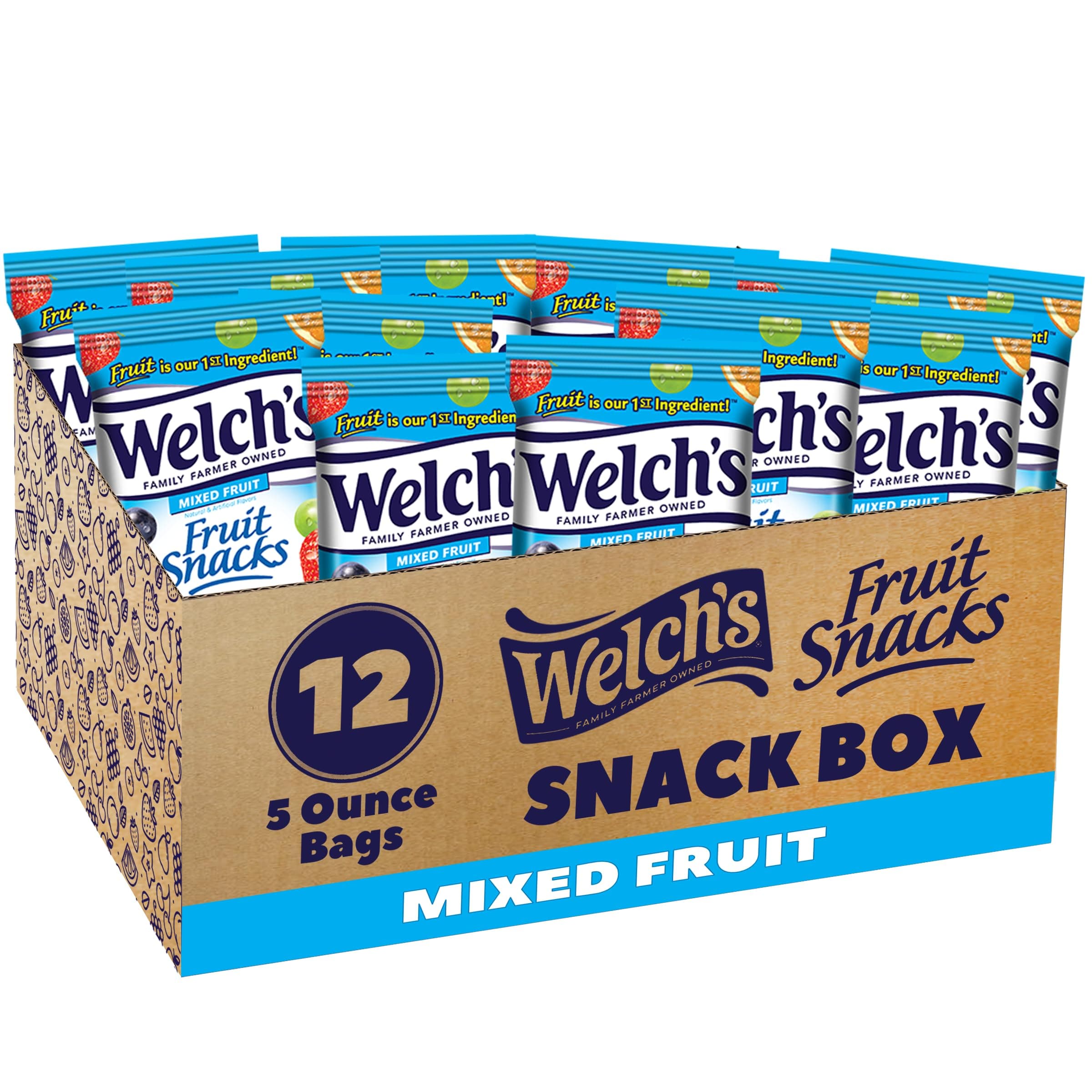 Welch's Fruit Snacks, Mixed Fruit, Perfect for School Lunches, Sharing Size Bags, 5 oz (Pack of 12)