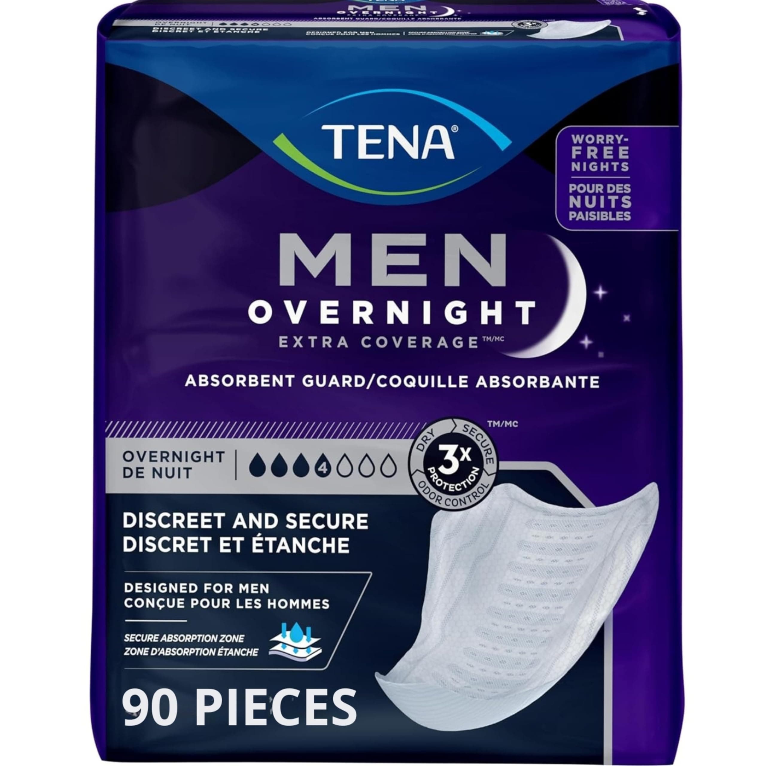 TENA Incontinence Guard for Men, Overnight Absorbency, 96 Count