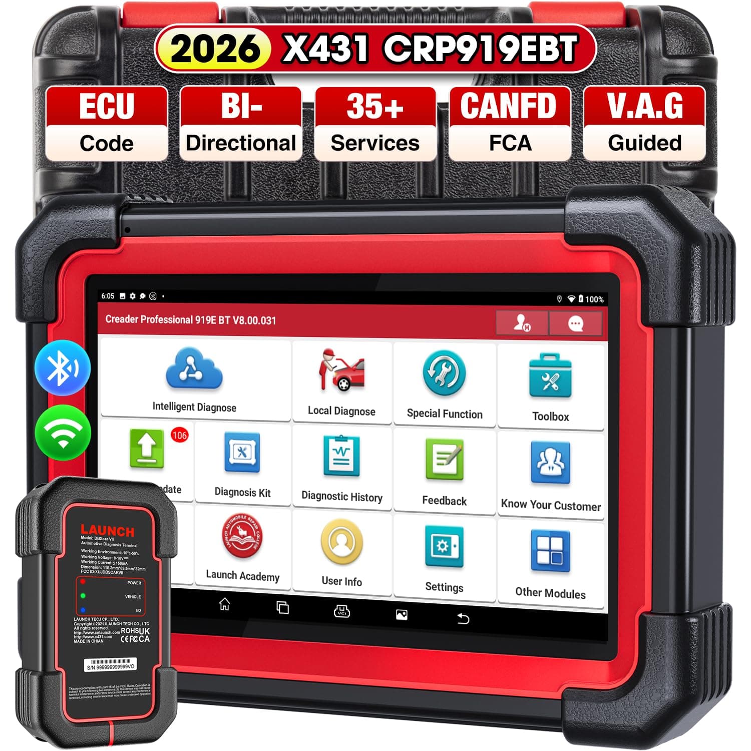 X431 CRP919EBT OBD2 Scanner, Advanced Wireless Bluetooth Bidirectional Scan Tool, ECU Code, CANFD/DOIP, FCA AutoAuth, 35+ Resets, VAG Guided, All Systems for all Vehicles, Upgraded of CRP919E