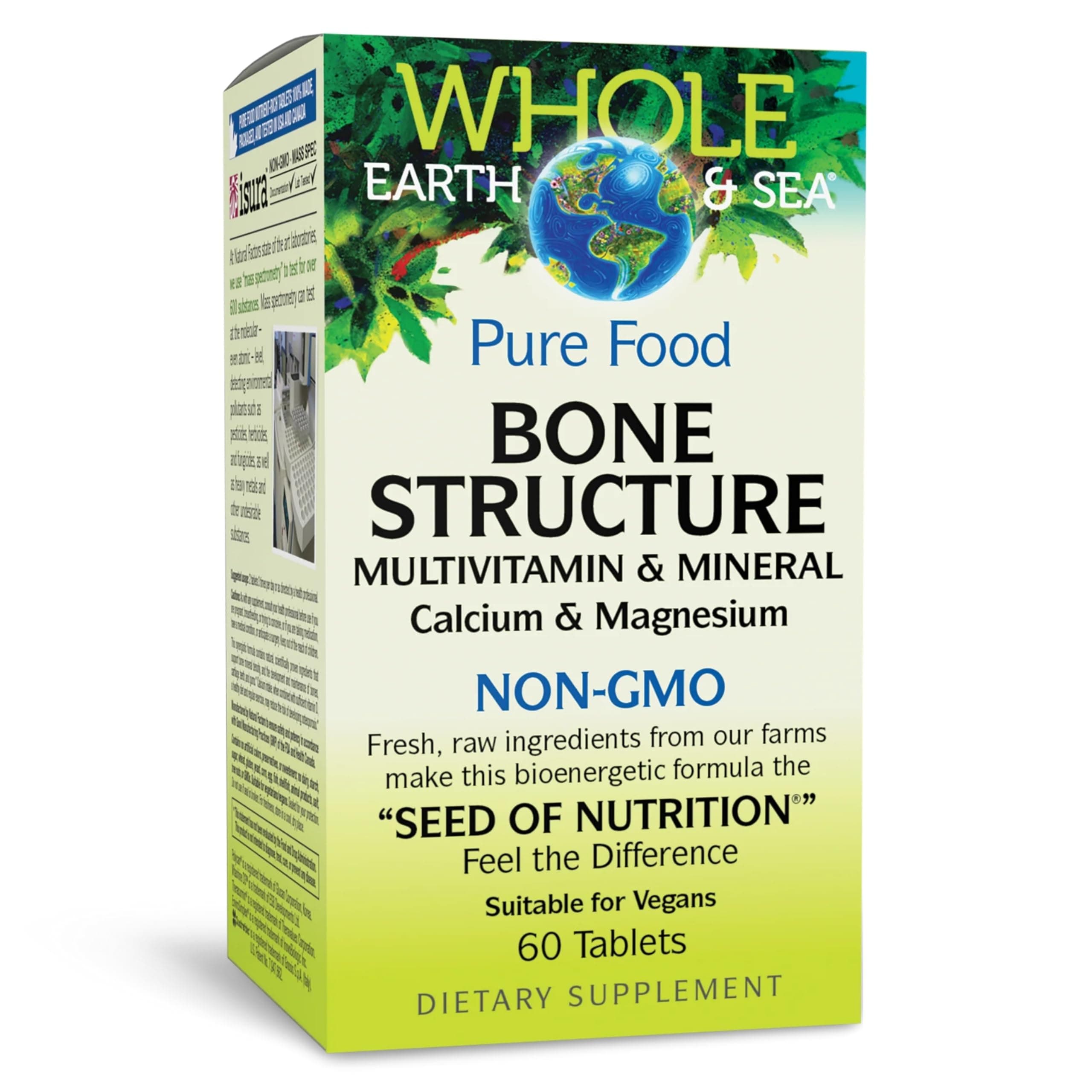 Whole Earth & Sea from Natural Factors, Bone Structure Multivitamin & Mineral, Whole Food Supplement, Vegan and Gluten Free, 60 Tablets (30 Servings)