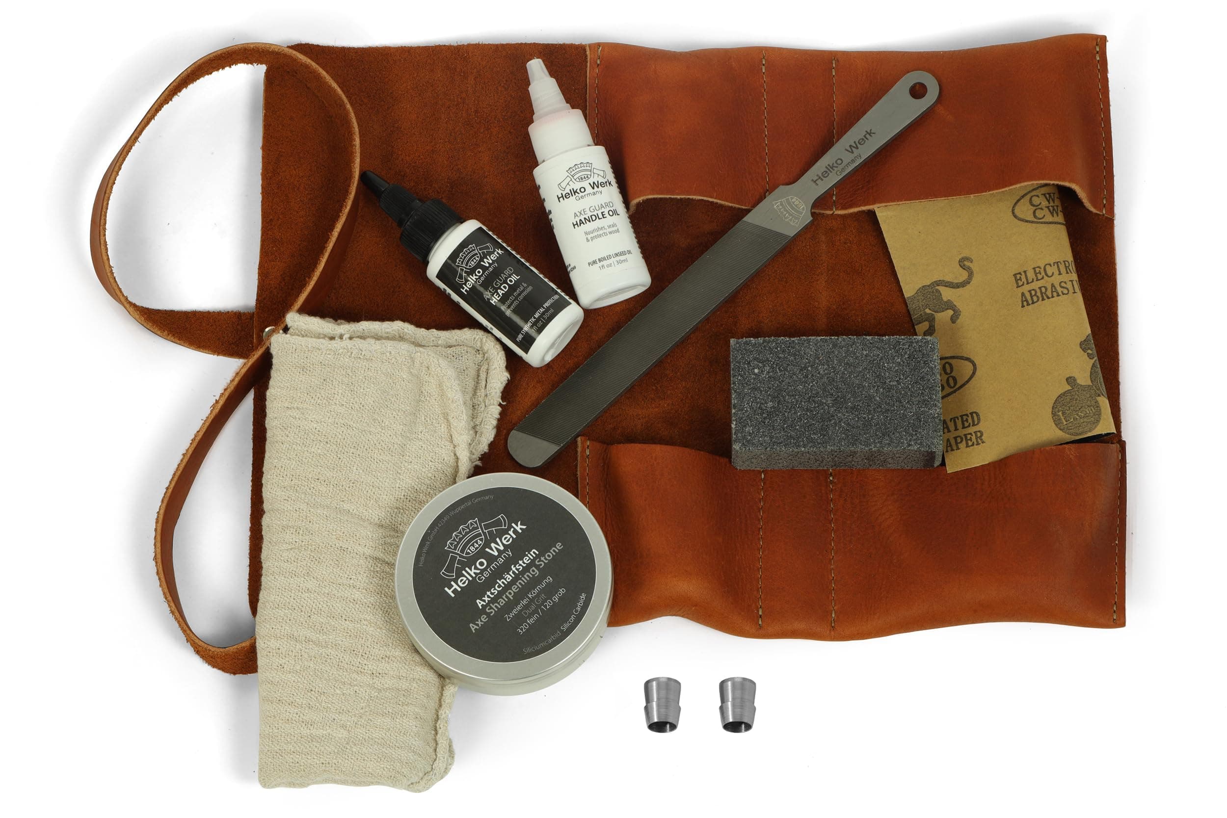 Premium Axe Care and Maintenance Kit Includes Axe Sharpening Stone, Sharpening File, Handle Oil, Head Oil, Blade Cleaner, Sand Paper, Wedges (Premium Maintenance Kit) #F8790-2