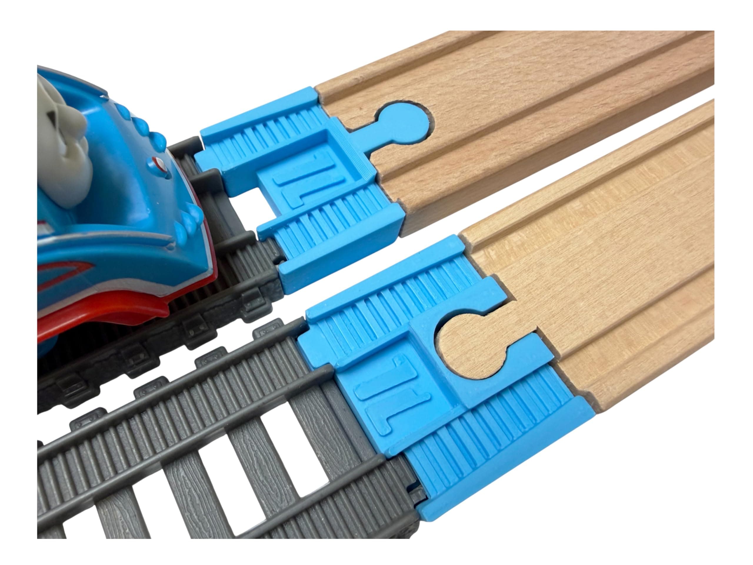 TrainLab.com Adapters, Compatible with Thomas & Friends Trackmaster Gray 2014 and Wooden Railway Tracks, Essential Trackmaster and Wooden Track Accessories (2pc) Light Blue