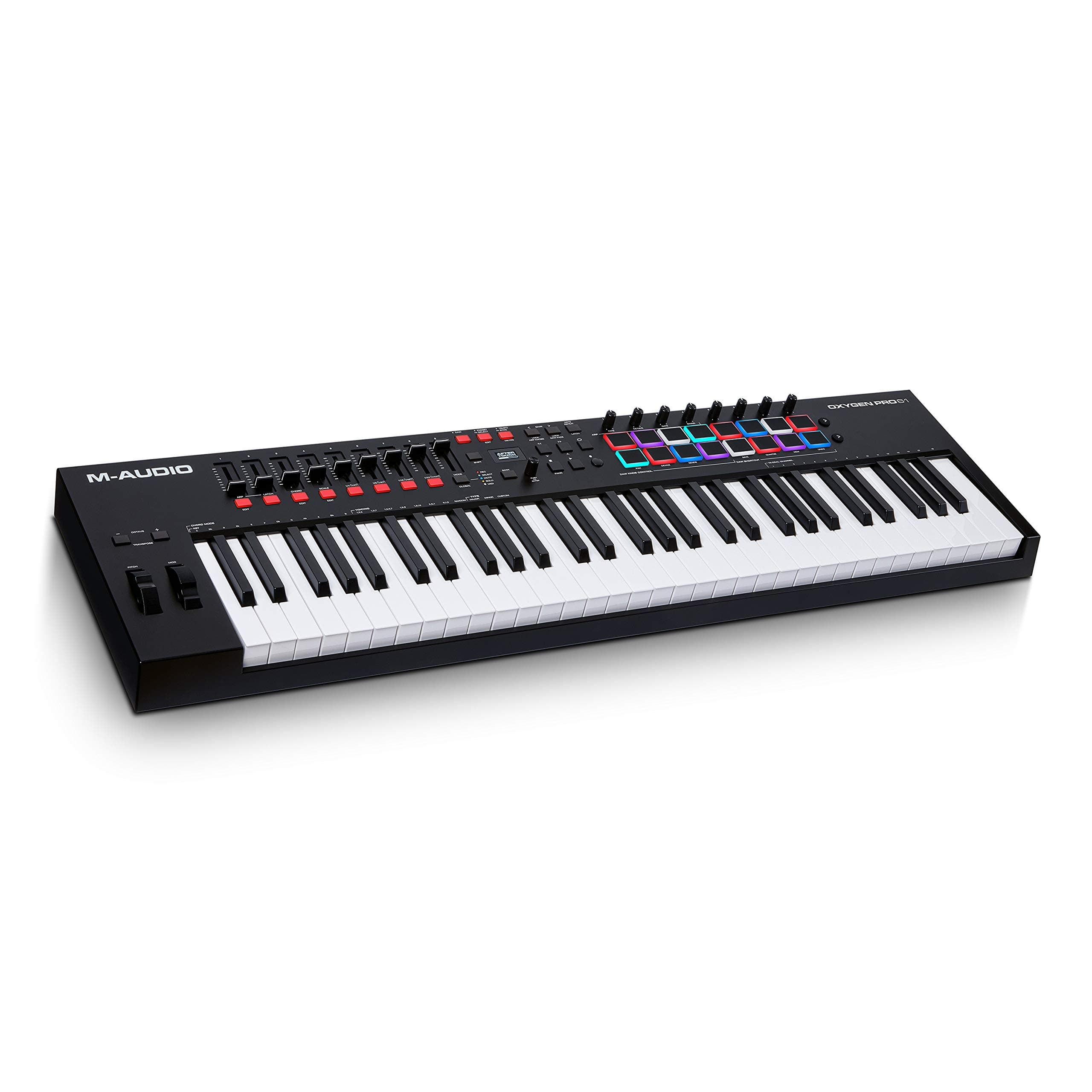 Oxygen Pro 61 Key USB MIDI Keyboard Controller With Beat Pads, MIDI-assignable Knobs, Buttons and Faders, and Native Instruments Sound Package (NKS Integration)