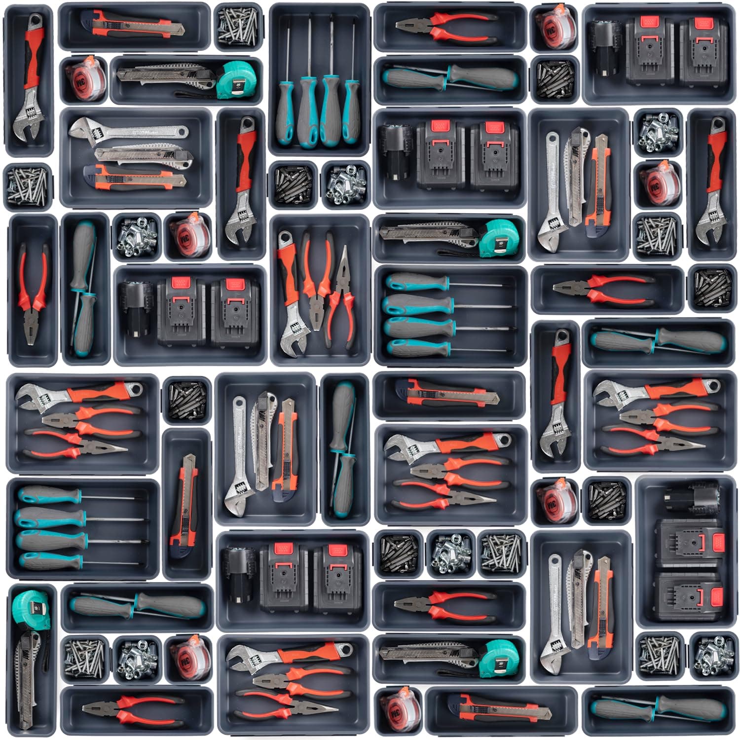 45 Pack Tool Box Organizer Tray, 3-Sizes Tool Box Organizers And Storage, for Hammer, Wrench, Screw, Small Parts Toolbox Organization, Tool Cart Chest Garage Drawer Organizer Tray, Grey