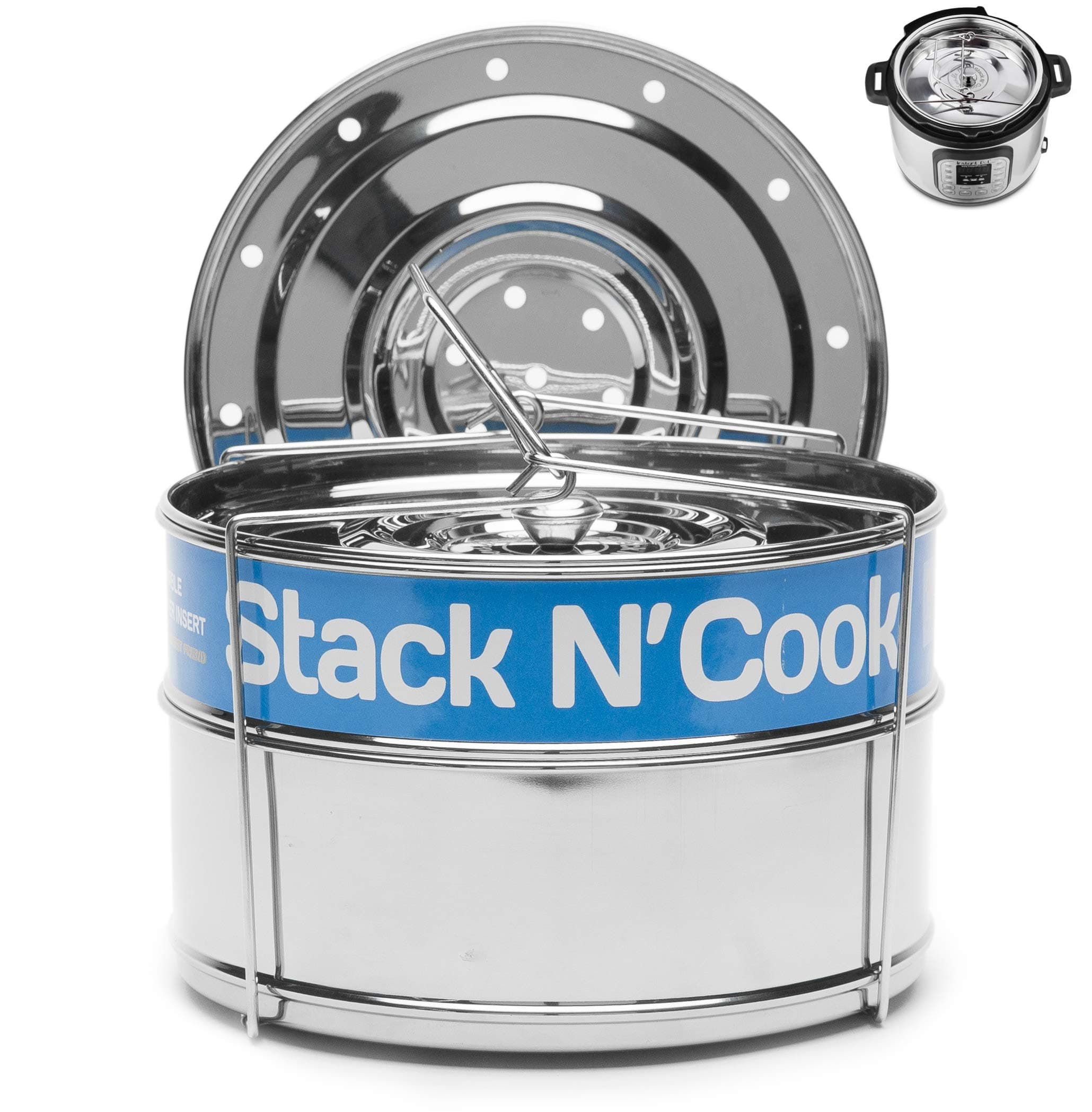 Original Stack N' Cook Stackable Insert Pans - 6, 8 Qt Electric Pressure Cooker - Accessories for Instant Pot Baking, Lasagna Pans, Food Steamer, Pot in Pot - Interchangeable Lid