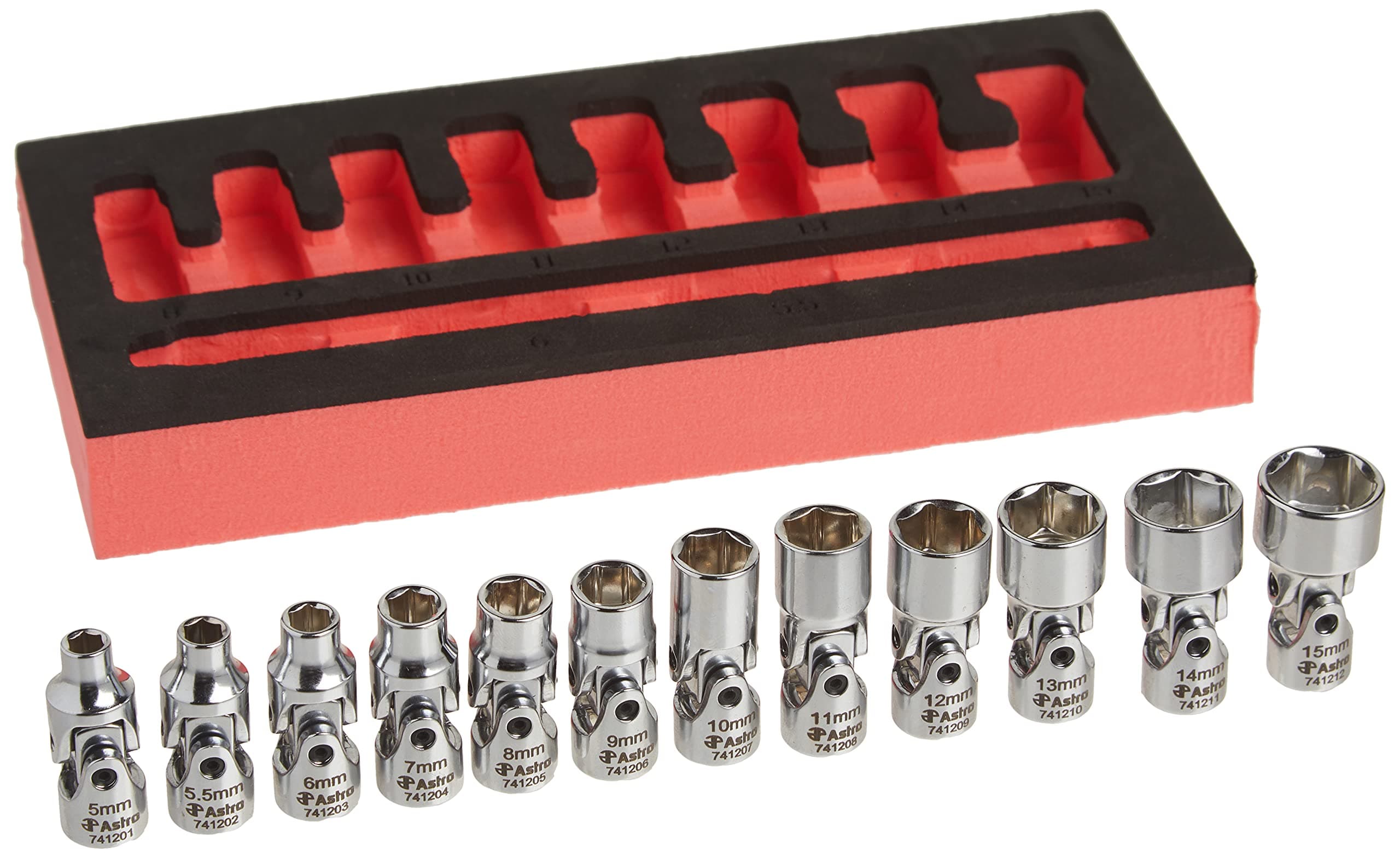 Astro 7412 1/4-Inch Drive Flex Socket Set, 6 Point - Metric, 12-Piece