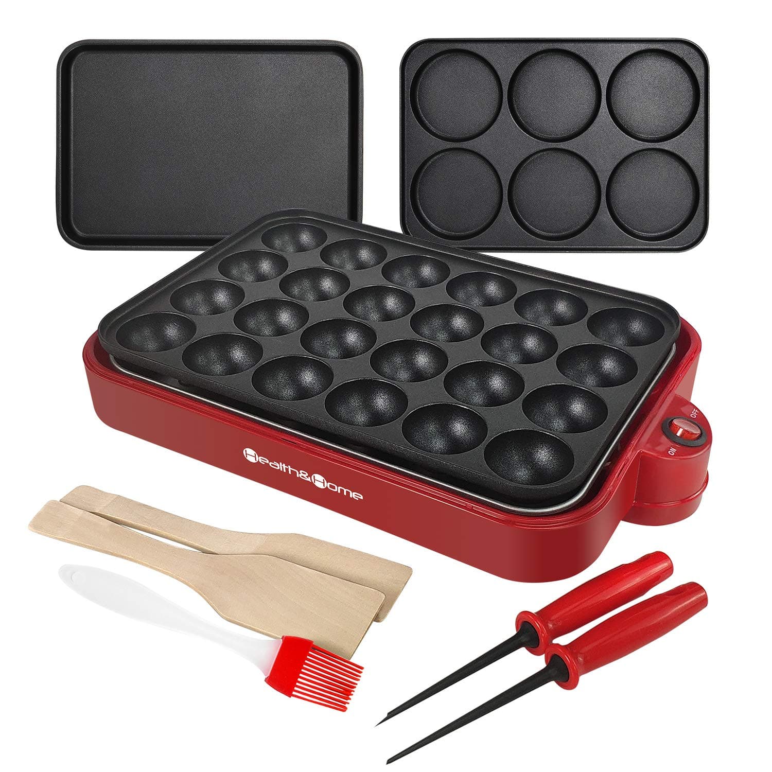 Multifunction Nonstick Baking Maker with 3 Interchangeable Baking Plates for Fried Eggs, Fried Steak, Takoyaki, Cake Pops, Grill Maker
