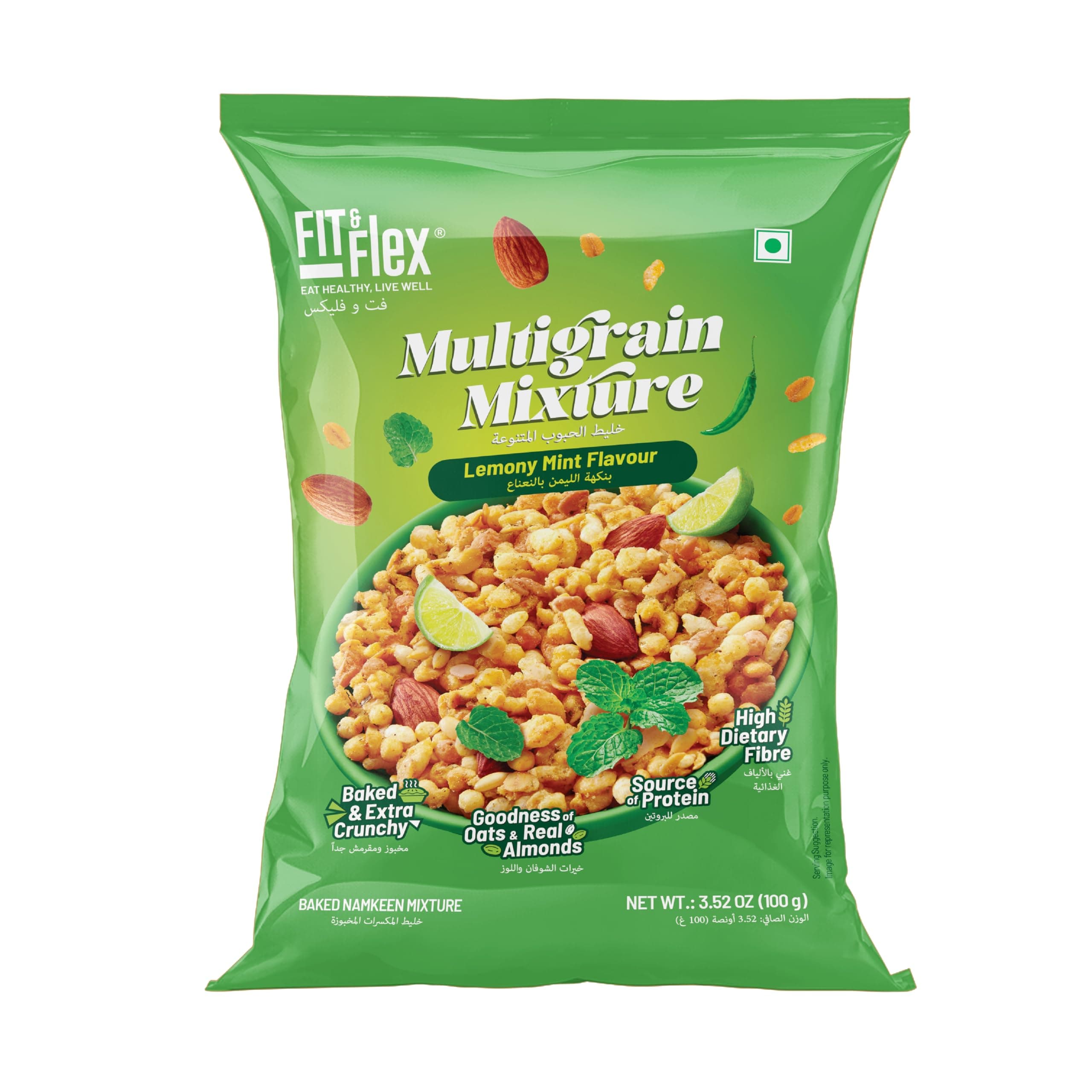 FIT & FLEX Multigrain Mixture | Lemon Mint | Zero Cholesterol | Oat Rich, Extra Baked and Crunchy Snack | High Dietary Fibre | All-time Party Snack