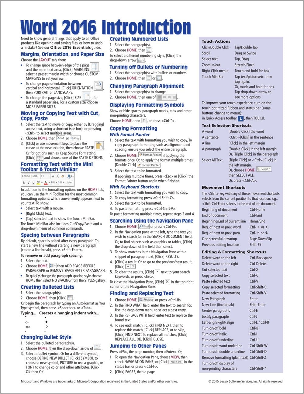 Microsoft Word 2016 Introduction Quick Reference Guide - Windows Version (Cheat Sheet of Instructions, Tips & Shortcuts - Laminated Card) Pamphlet – 4 November 2015