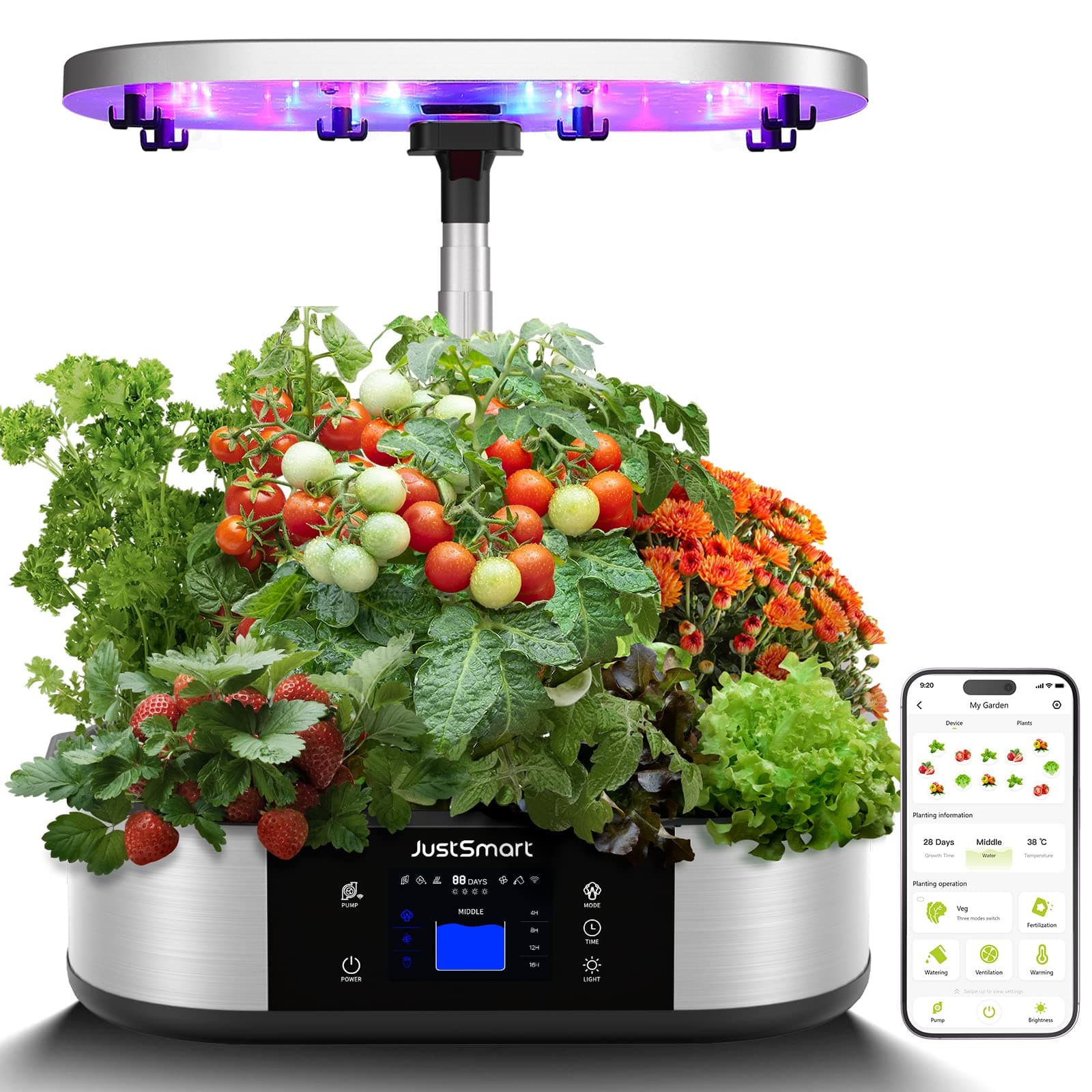 WiFi 12 Pods Hydroponics Growing System with APP Controlled, JustSmart Indoor Garden Up to 30" with 48W 120 LED Grow Light, Silent Pump System, Automatic Timer for Home Kitchen Gardening, GS1 Max