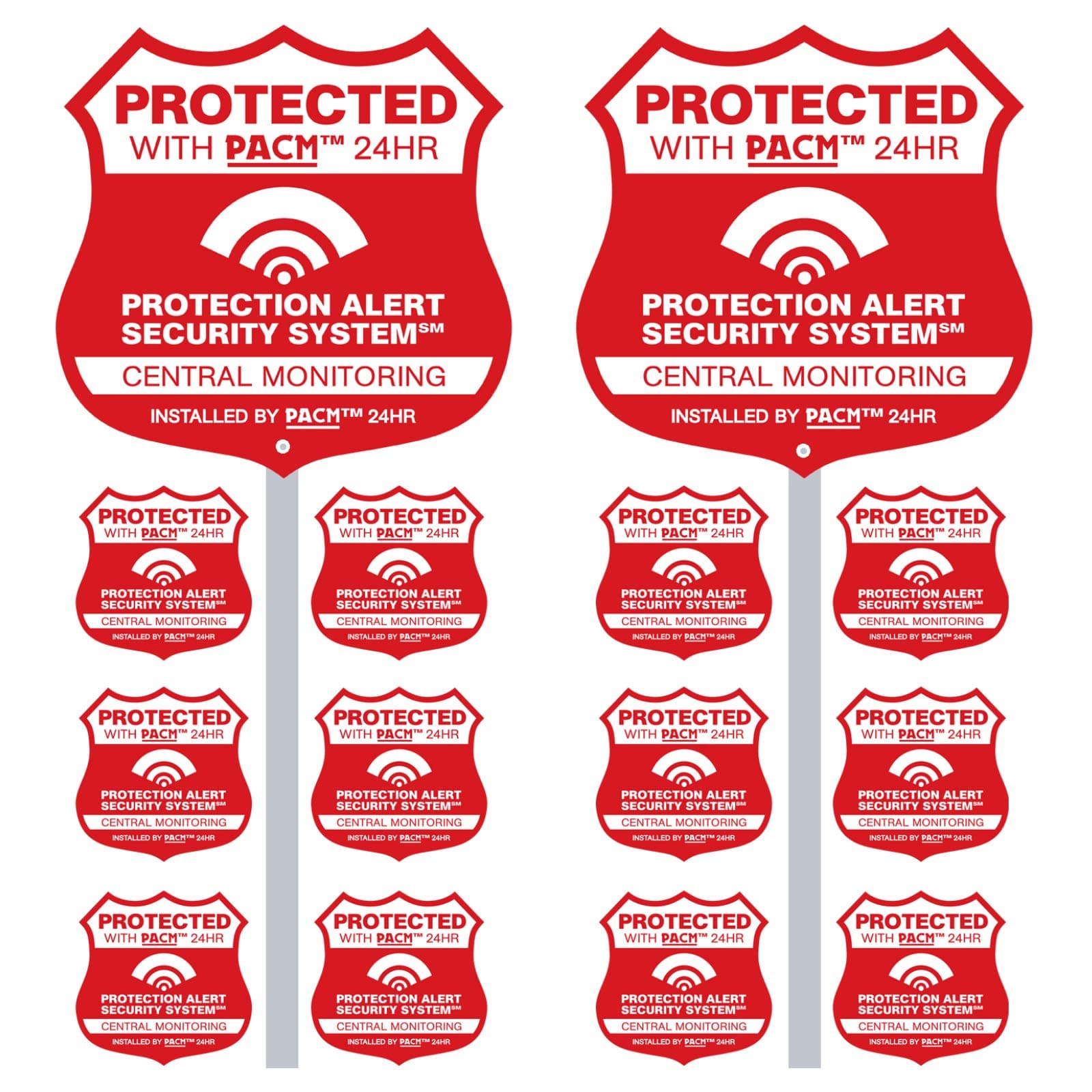 2 Home Security Alarm Signs on Posts and 12 Security Alarm Decals