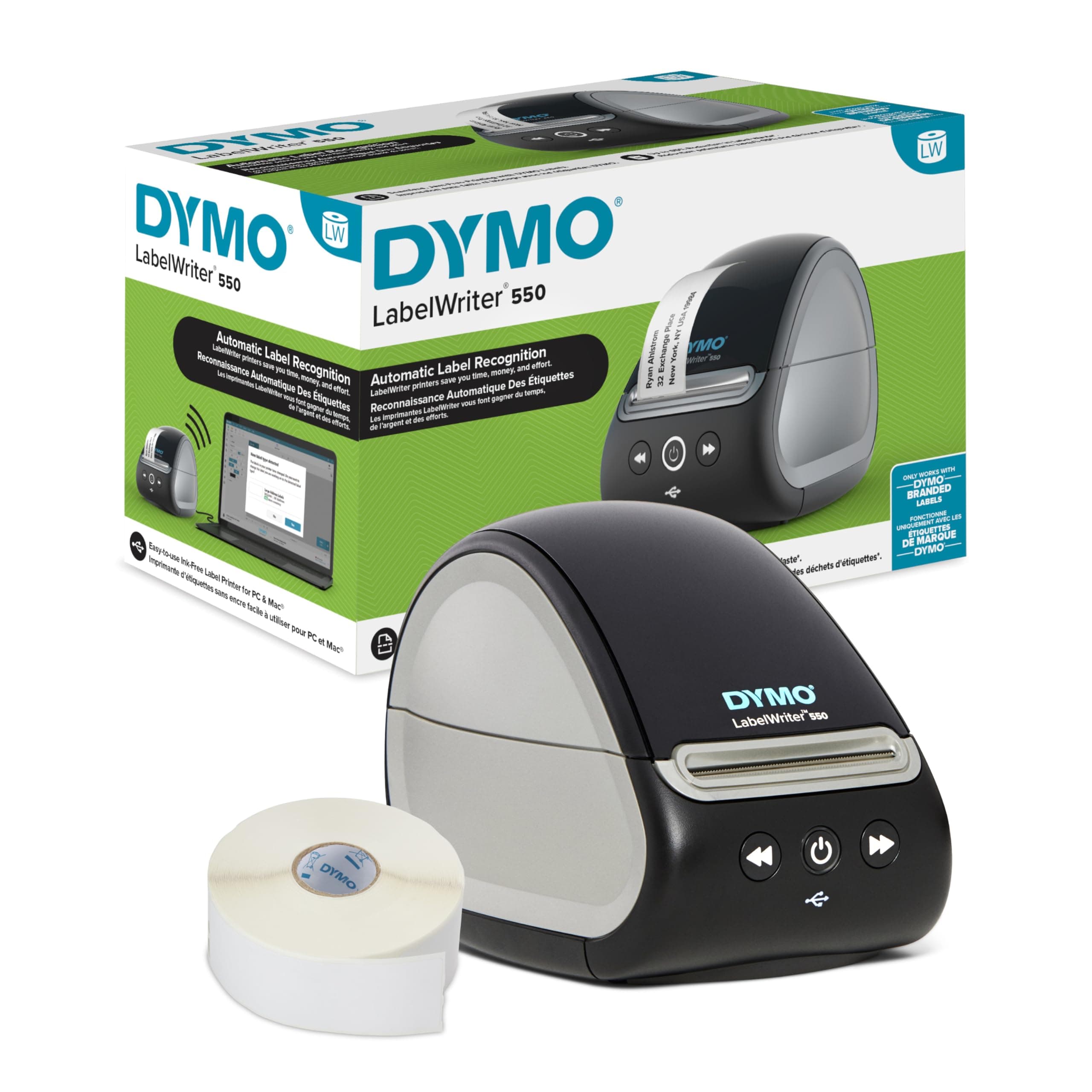 DYMO LabelWriter 550 Series: Dymo-Branded Label Compatibility, Automatic Recognition, Low-Waste Printing, and Plastic-Free Packaging