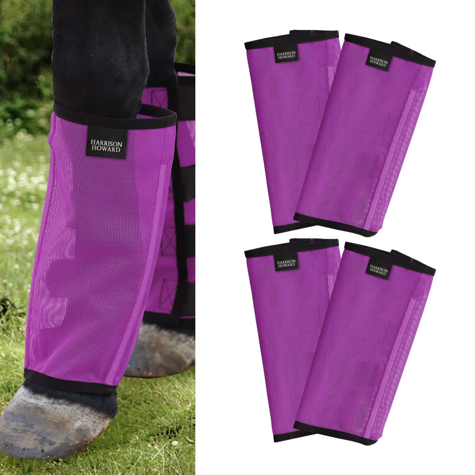 Loose Fitting Fly Boots UV-Protective Extra Tough Mesh Ventilated Four Fasteners Stay-on Design Protect Horse Legs & Stomp-Reducing Set of 4 Purple Medium