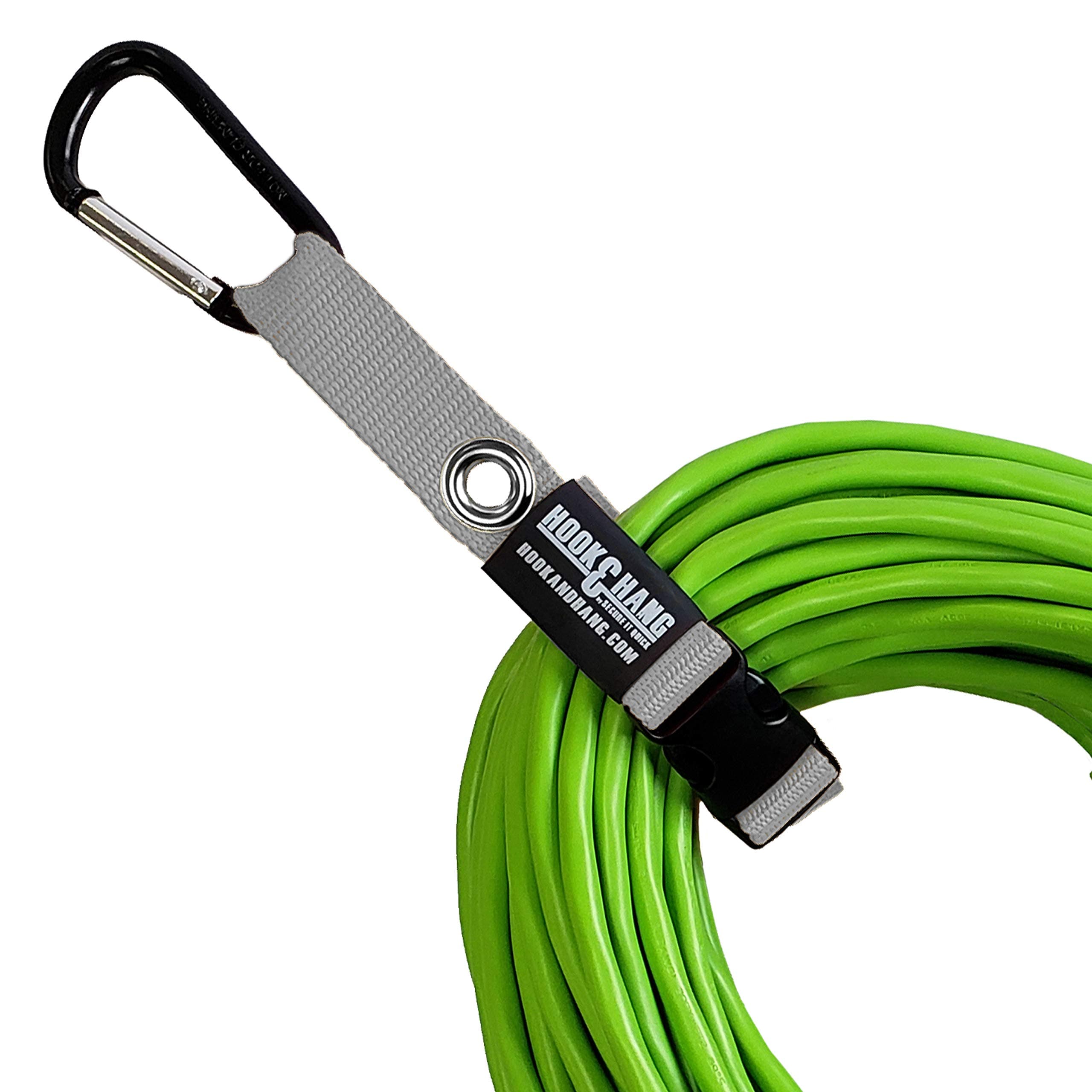 SECURE IT QUICK - Hook & Hang Strap Storage & Organizer - Hang Hoses, Cords, Tools, Drills, Ladders & More. Another Incredible Organizer! (4 PK W/Hook, Silver)