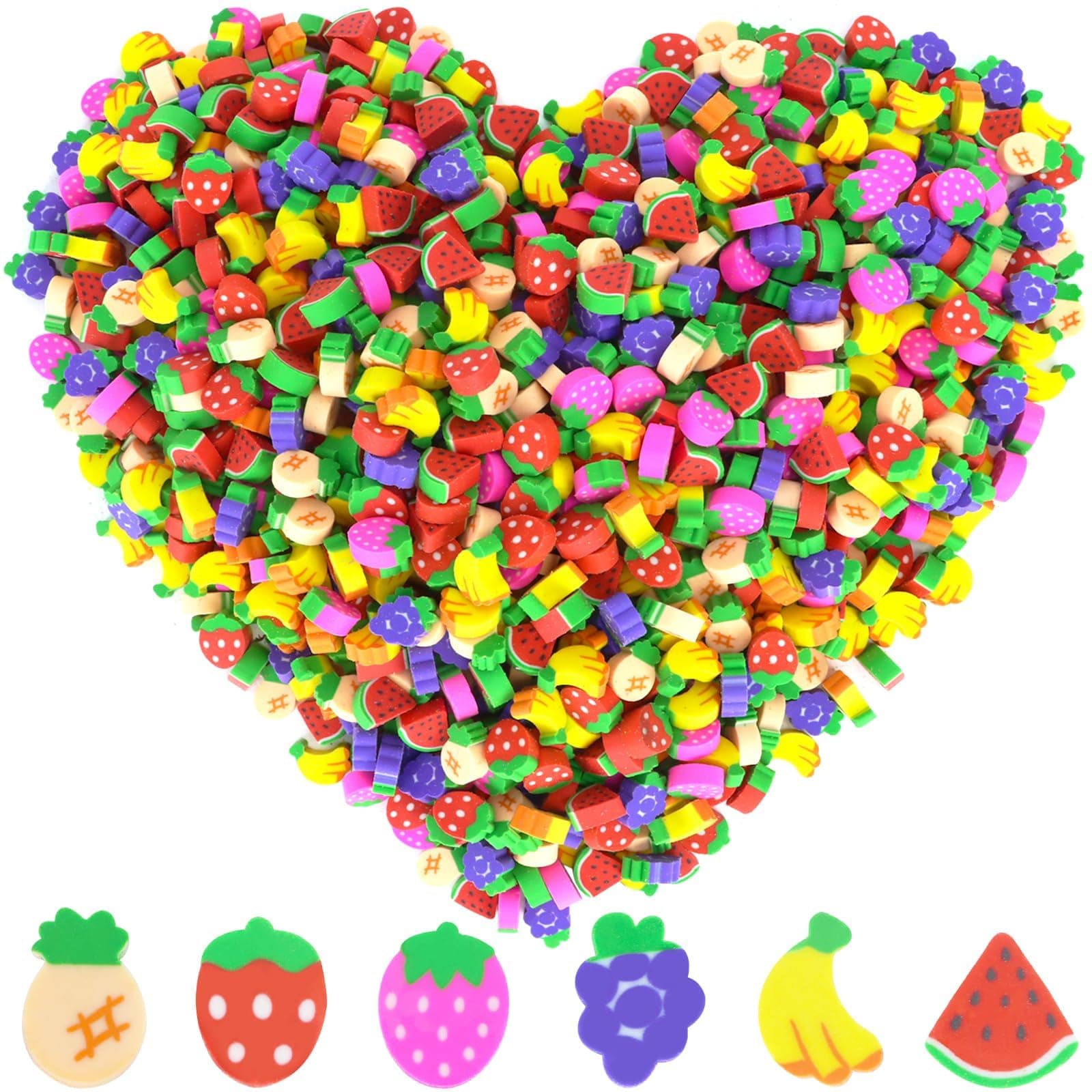 PRALB 1000pcs Mini Cute Erasers, Assorted Fruit Designs Erasers for Homework Rewards, Party Favors, and Art Supplies