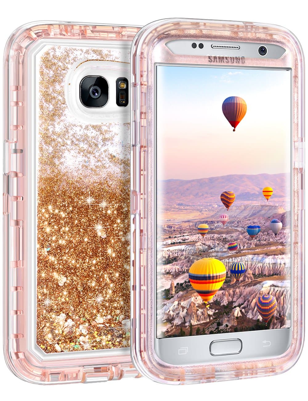 Coolden Case for Galaxy S7 Edge Case Protective Glitter Case for Women Girls Cute Bling Sparkle 3D Quicksand Heavy Duty Hard Shell Shockproof TPU Case for Samsung Galaxy S7 Edge, Light Coffee
