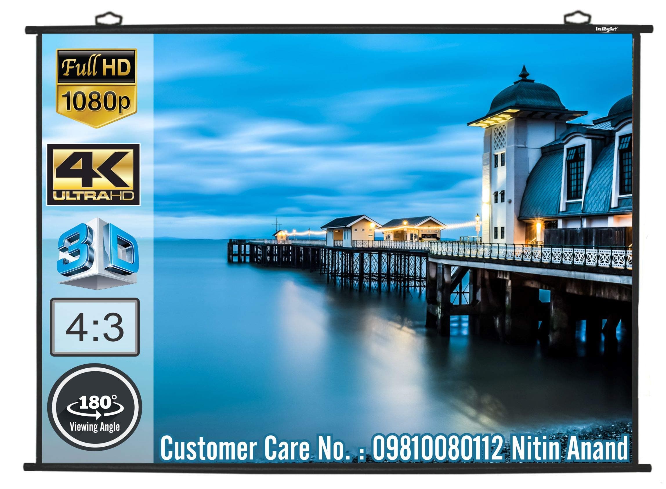 Universal 8 Ft. x 6 Ft. Supporting Ultra HD-3D-4K Map Type Projector Screen, 120 Inches Diagonal, 4:3 Picture Aspect Ratio(White)