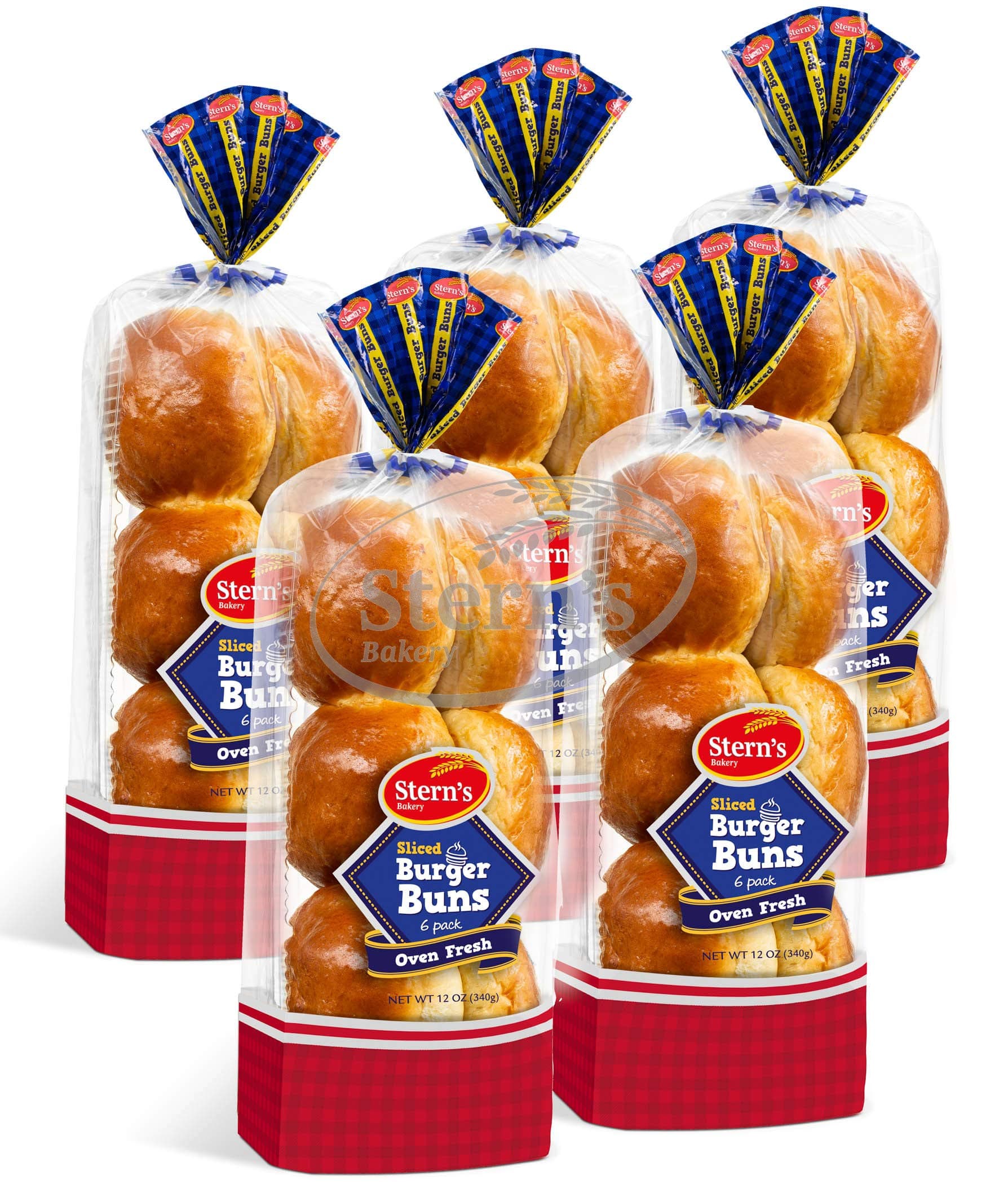 Hamburger Buns, American Classic Burger Buns, Moist and Soft Texture, Kosher Pre-Sliced Burger Buns, 6 Hamburger Rolls Included per 12 Oz Pack, 2-3 Day Shipping, Stern’s Bakery (5 Pack)