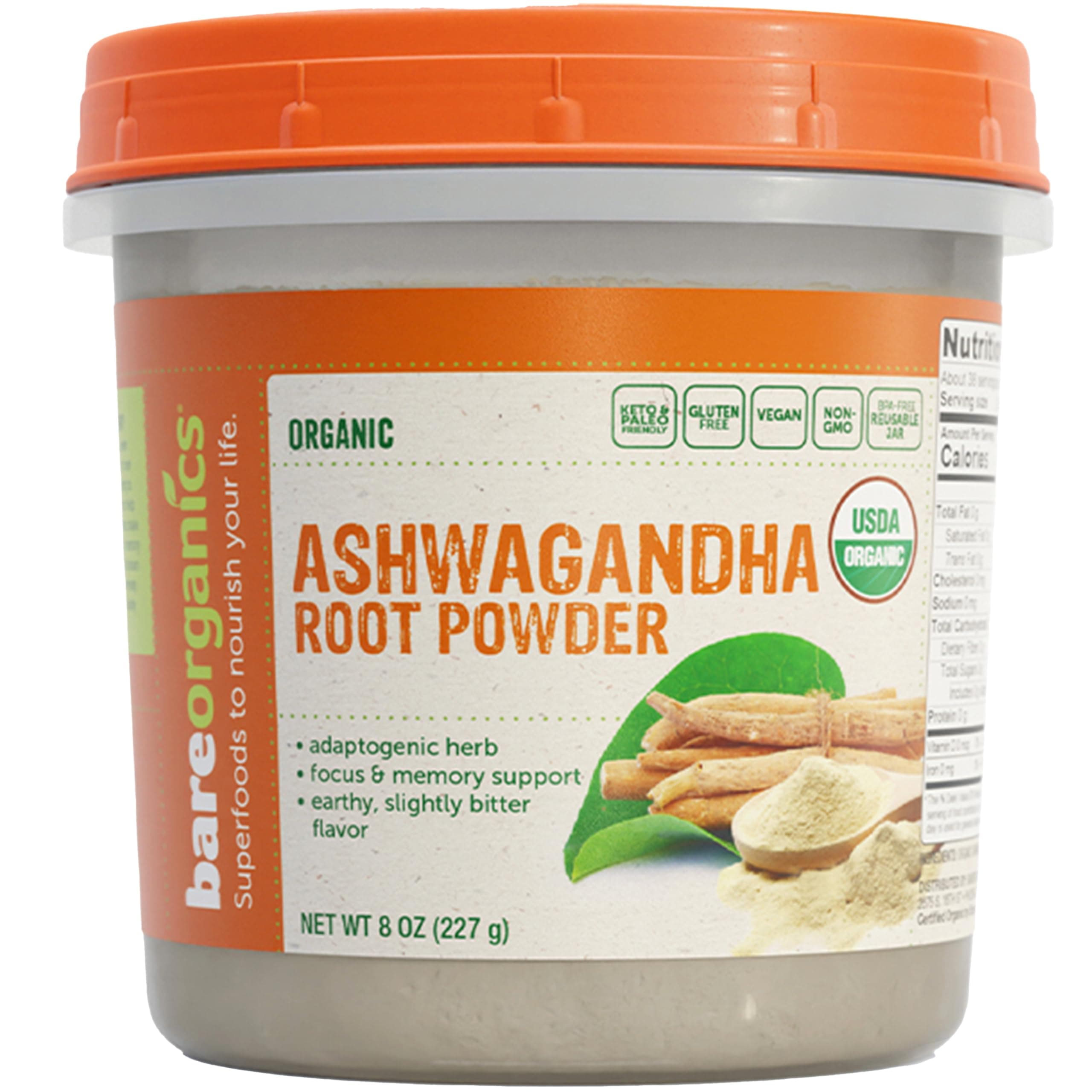 BareOrganics Ashwagandha Root Powder, 8 Oz