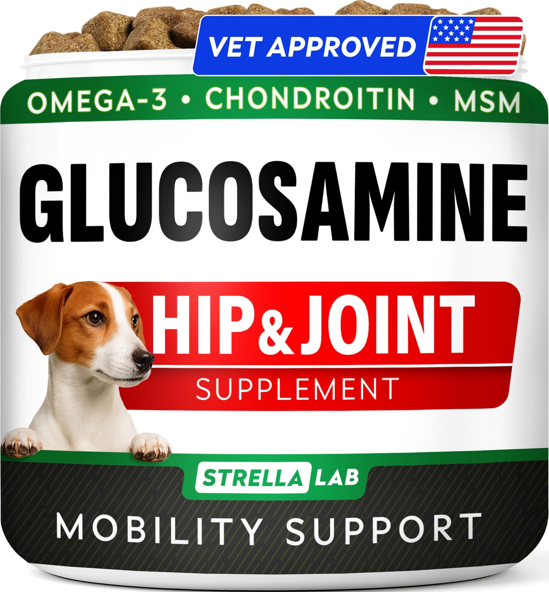 Glucosamine Treats for Dogs - Joint Supplement w/Omega-3 Fish Oil - Chondroitin, MSM - Advanced Mobility Chews - Joint Pain Relief - Hip & Joint Care - Chicken Flavor - 120 Ct - Made in USA