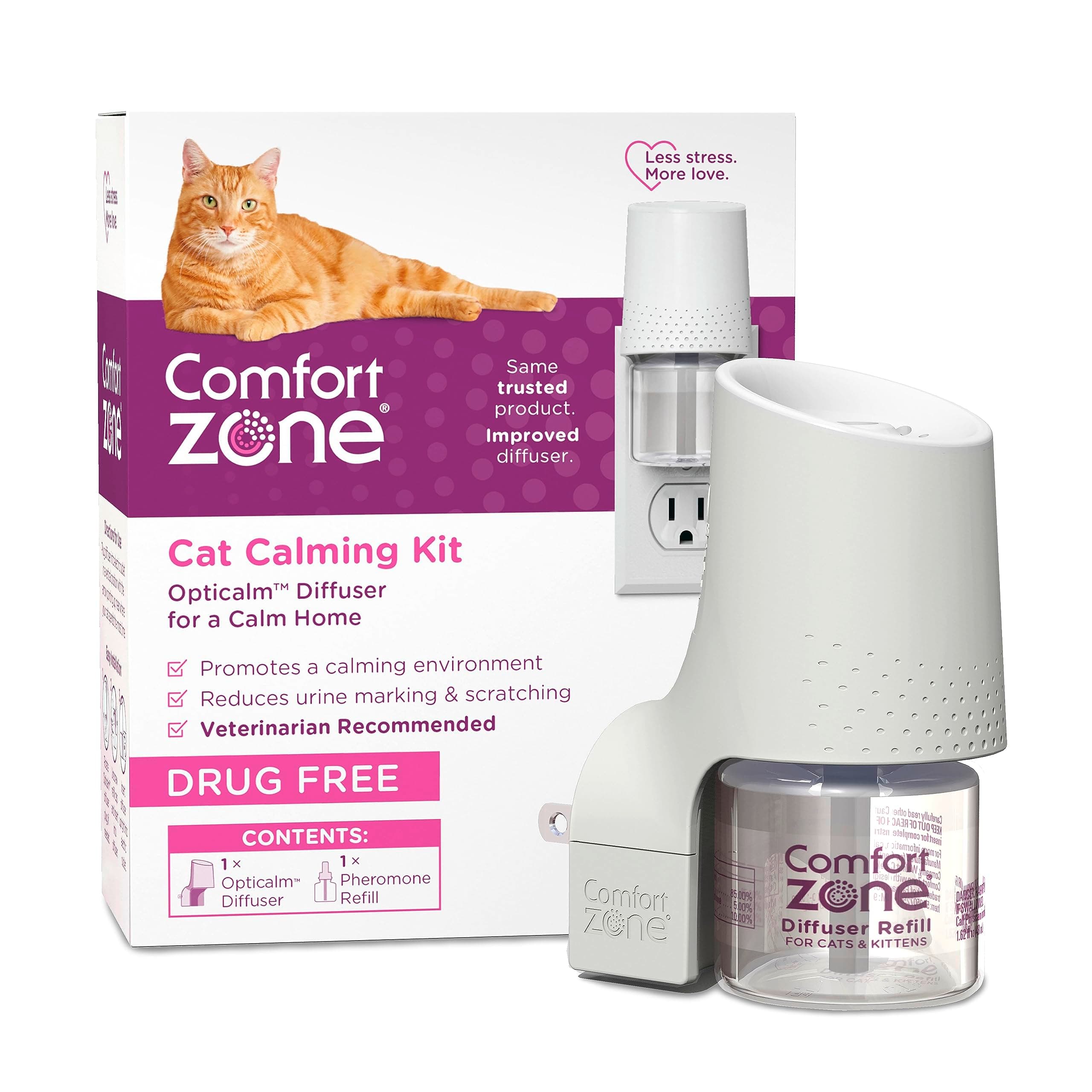 30 Day Starter Kit: 1 Cat Calming Diffuser & 1 Refill; Cat Pheromones Help Anxiety; Reduce Stress, Urine Marking, Scratching