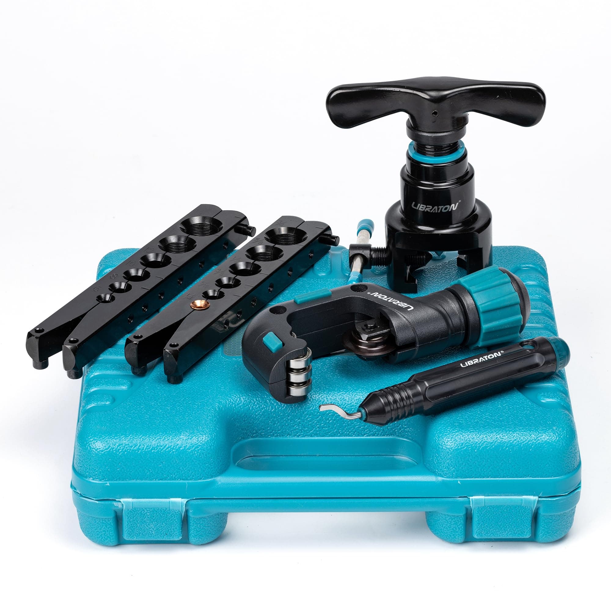 Flaring Tool, HVAC Flaring Tool Kit, Copper Flaring Tool, 45° Eccentric Single Flare Tool for 1/4''-3/4'' and 6-19mm with Pipe Cutter, Deburring Tool for Copper Aluminum Pipe