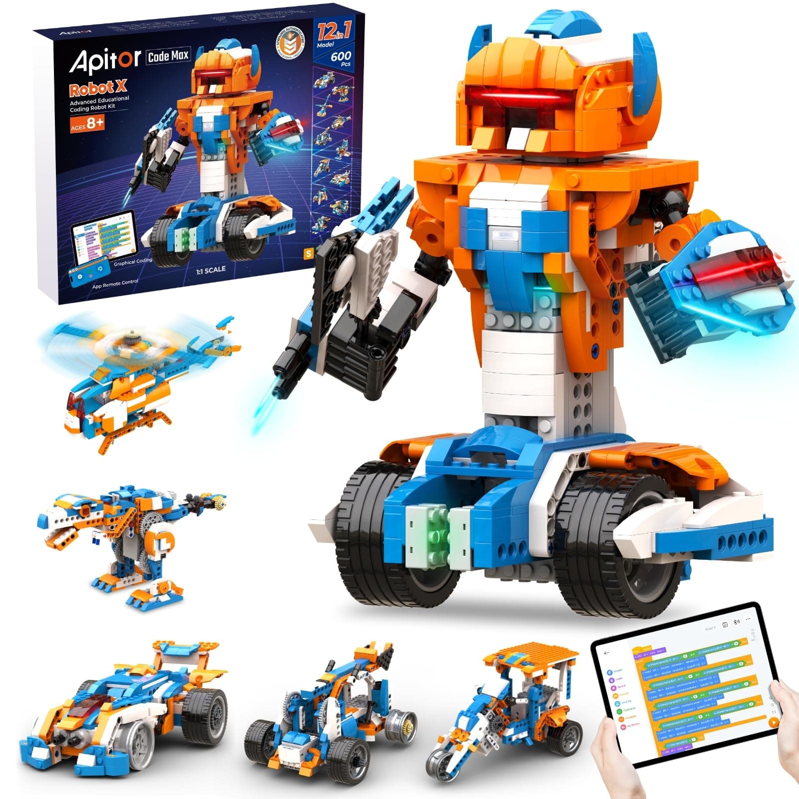 Robot X, STEM Robot Toys for Kids 8-12, Coding Toy for Boys 8+ Year Old Children, STEM Toys, 12-in-1 Robotic Building Kit, Science Kits for Kids, Programmble Gifts for Boys Christmas Birthday