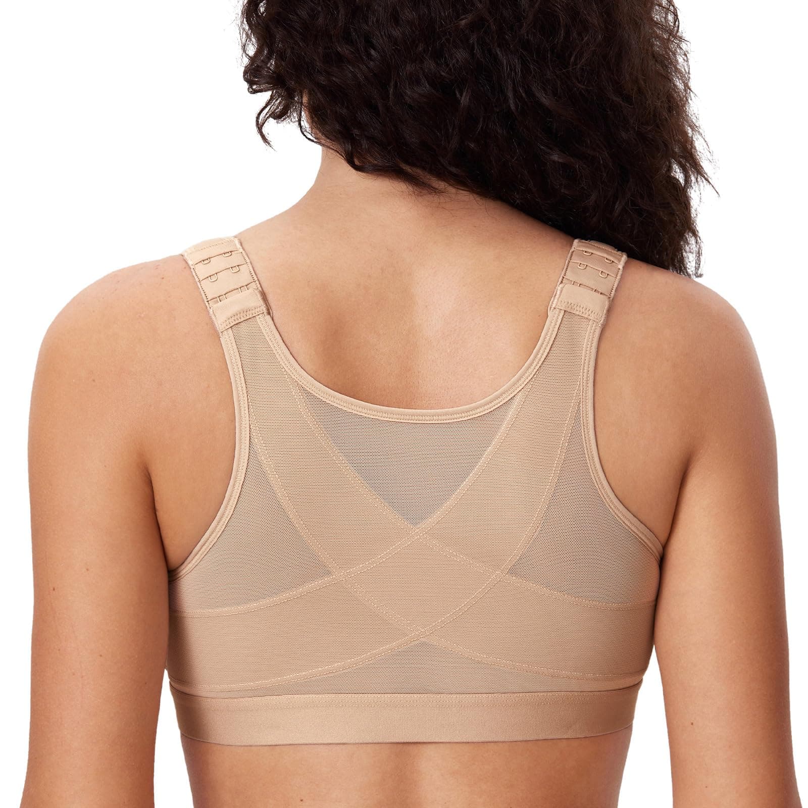 DELIMIRA Women's Full Coverage Front Closure Wire Free Back Support Posture Bra