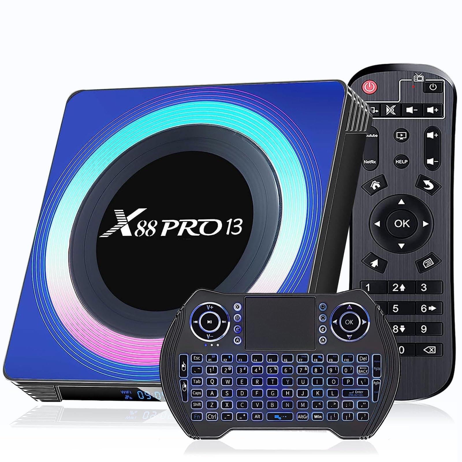 Android TV Box 2025, Android 13.0 TV Box 4GB 64GB RK3528 Quad-core Support 4K 6K 8K WiFi 6 2.4/5.8G Dual-WiFi BT5.0 Ethernet 3D X88PRO 13 Smart Box for TV with Mini Wireless Keyboard