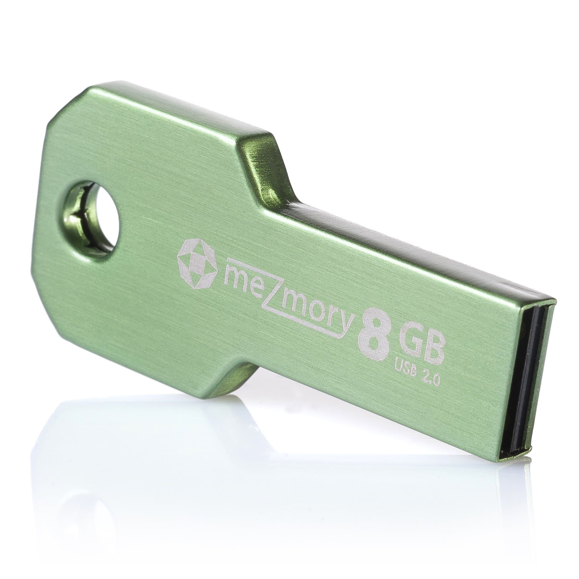 8GB USB 2.0 Flash Drive in Key Shape Mini ** waterproof & fast ** Extreme Tough Made of Metal ( Stainless Steel ) ** Ideal for Key-Chain ** in Green by meZmory ®