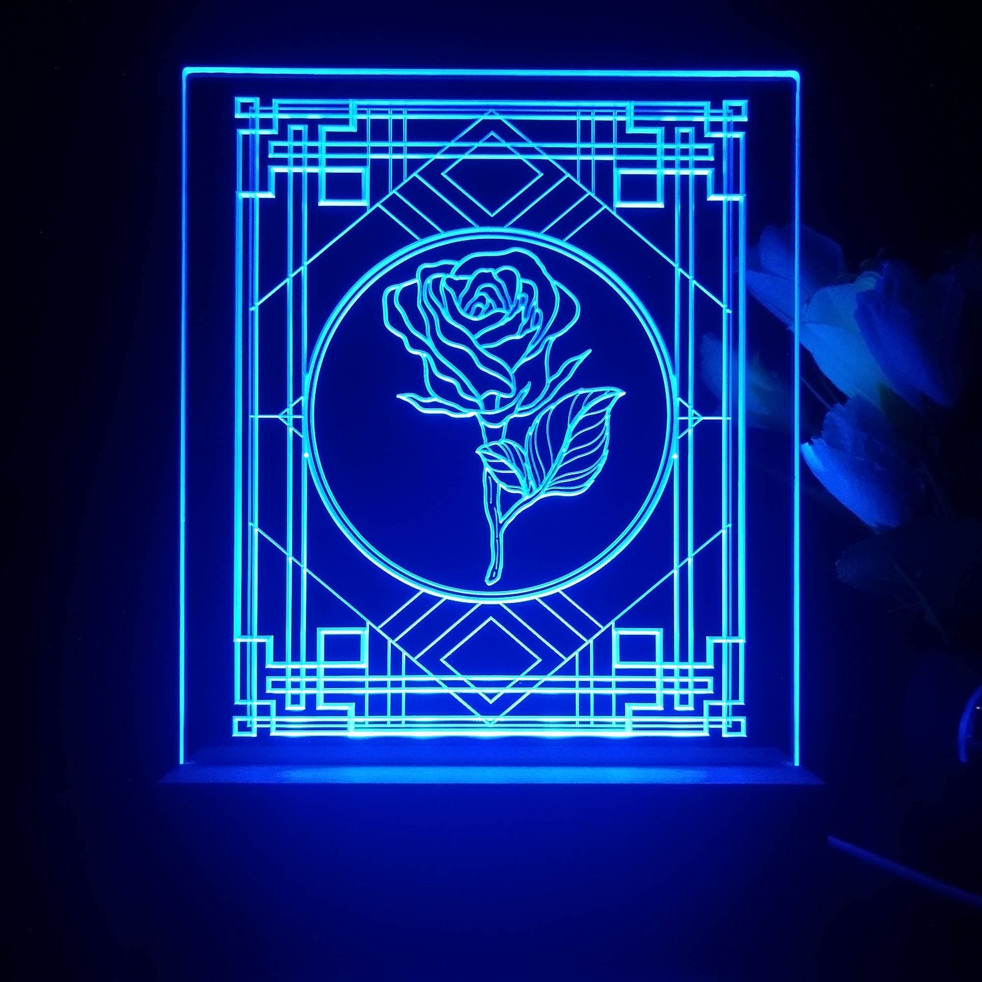 AdvPro Decorative Window with Rose Tabletop LED Neon Night Light & Lamp Color-Changing 4 Modes st5s12-j5018-c