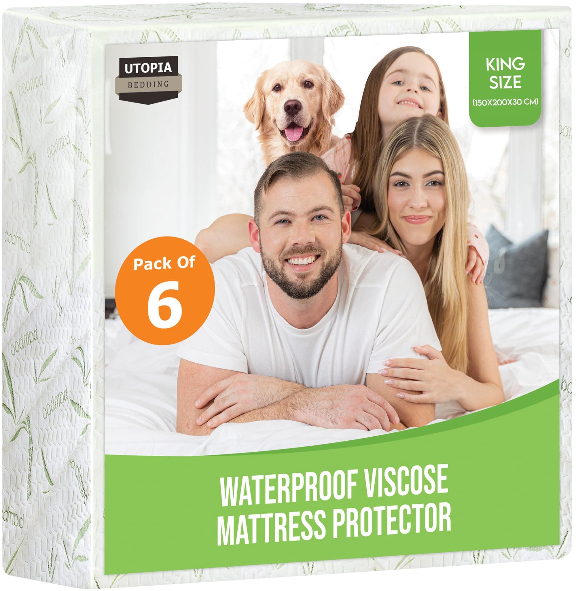 Utopia Bedding Waterproof Viscose Mattress Protector, King Bed Size (Pack of 6-150 x 200 x 30 cm), Premium Viscose Mattress Cover, OEKO-Tex Certified, Machine Washable Mattress Protector
