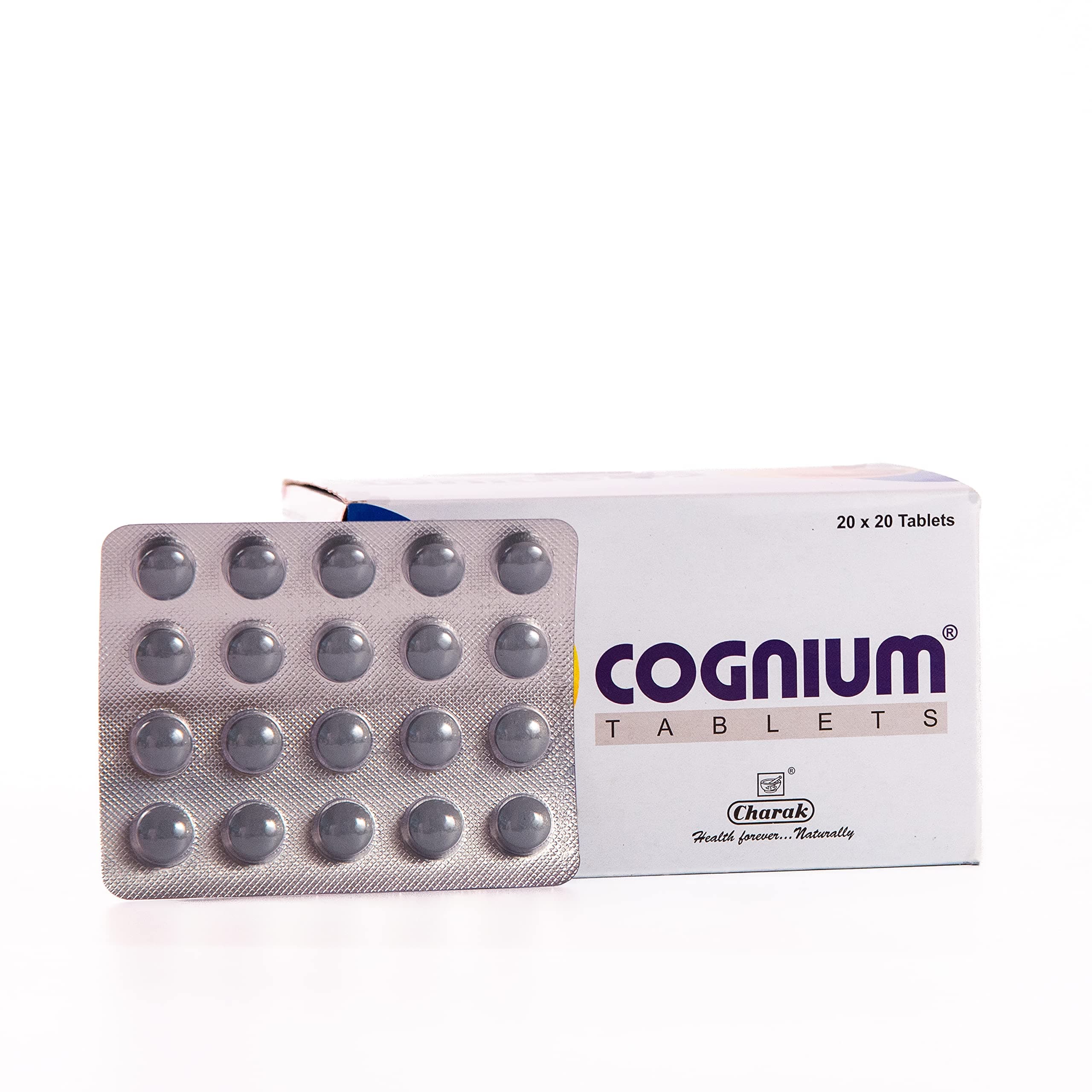 Charak Pharma Cognium Tablet For Memory, Focus and Concentration | Reduce Stress and Promote Brain Health - 20 Tablets (Pack of 2)