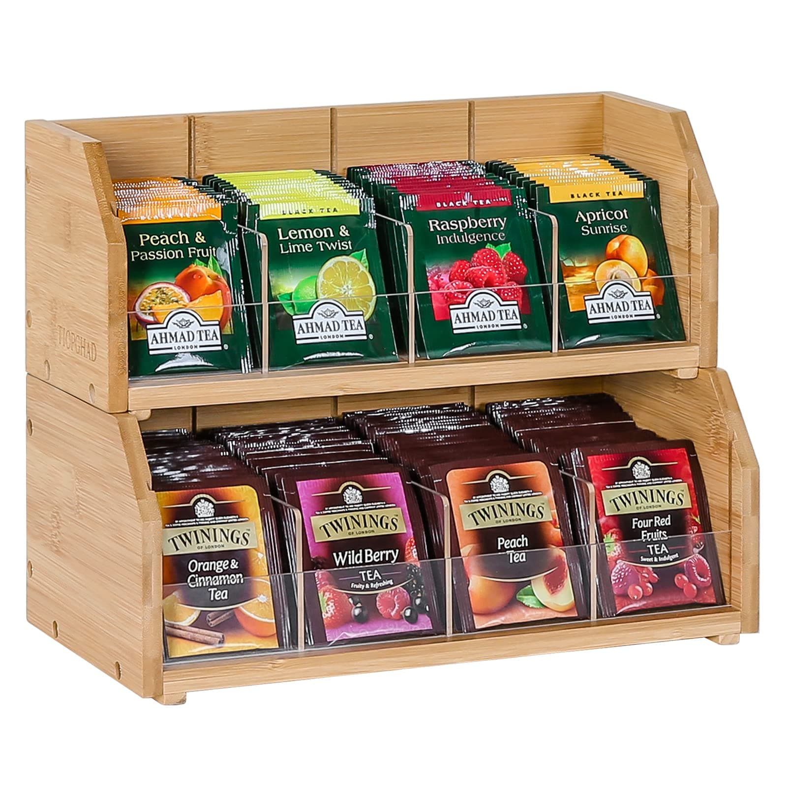 2 Layer Stackable Bamboo Tea Bag Organizer Storage Holder for Tea Bags Wood Tea Box Containers Tea Rack Teabag Station Stand for Cabinet Countertop Office(Patented Design)