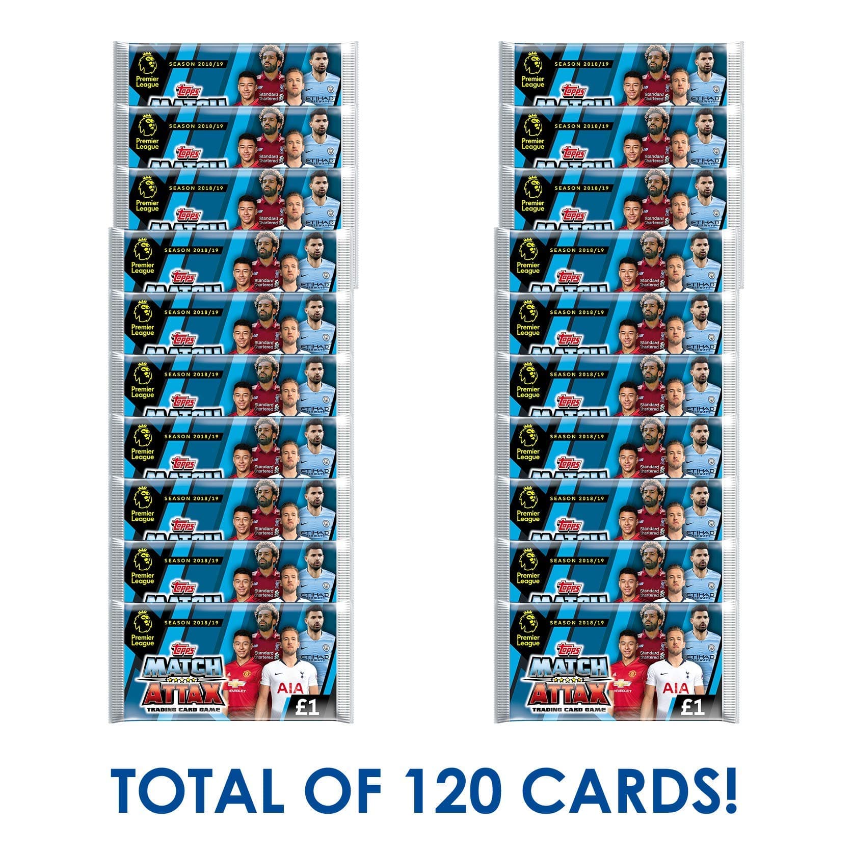 EPL 2018-19 Topps Match Attax Cards - 20-Pack Set (10 Packs + 10 Promo Packs) (Total of 120 Cards) Look for Superstars Pogba, Kane, Salah, Ozil, Aguero & More!