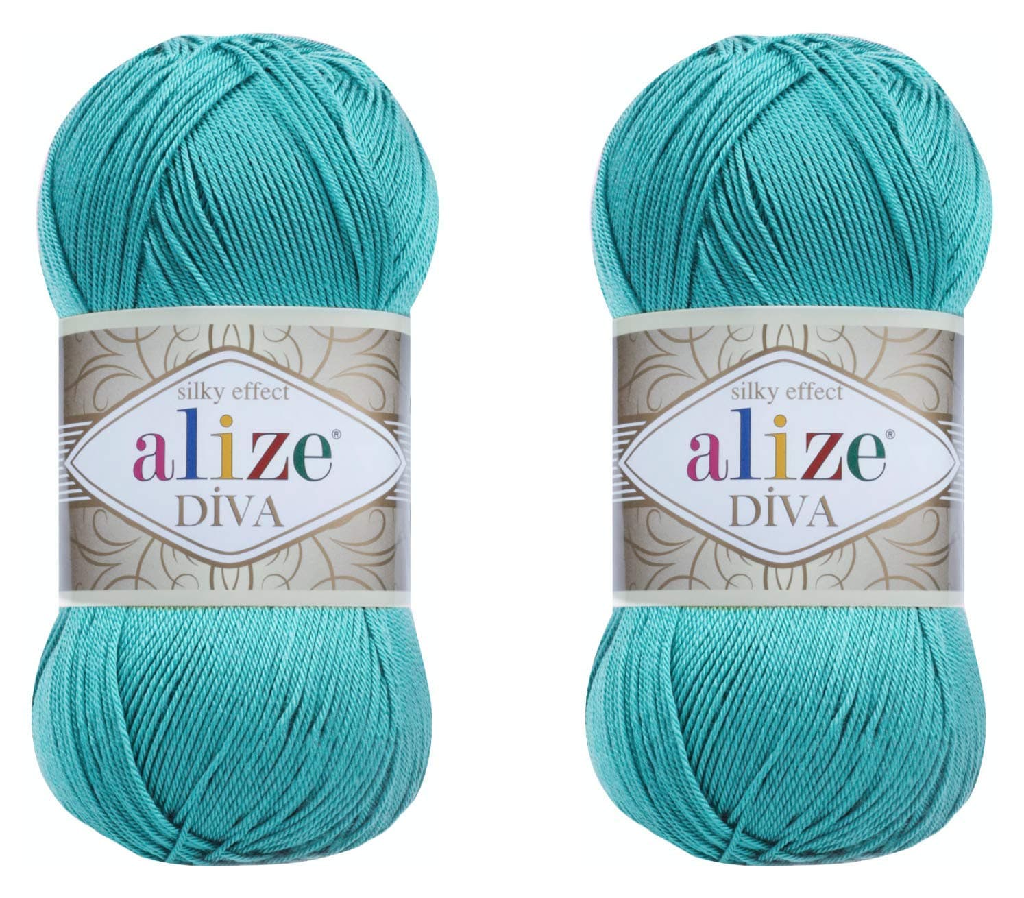 Alize Diva Yarn Hand Knitting Yarn 100% Microfiber Acrylic Yarn Alize Diva Silk Effect Thread Crochet Art Lace Craft Lot of 2 skeins 200gr 767 yds (376-Cyan)