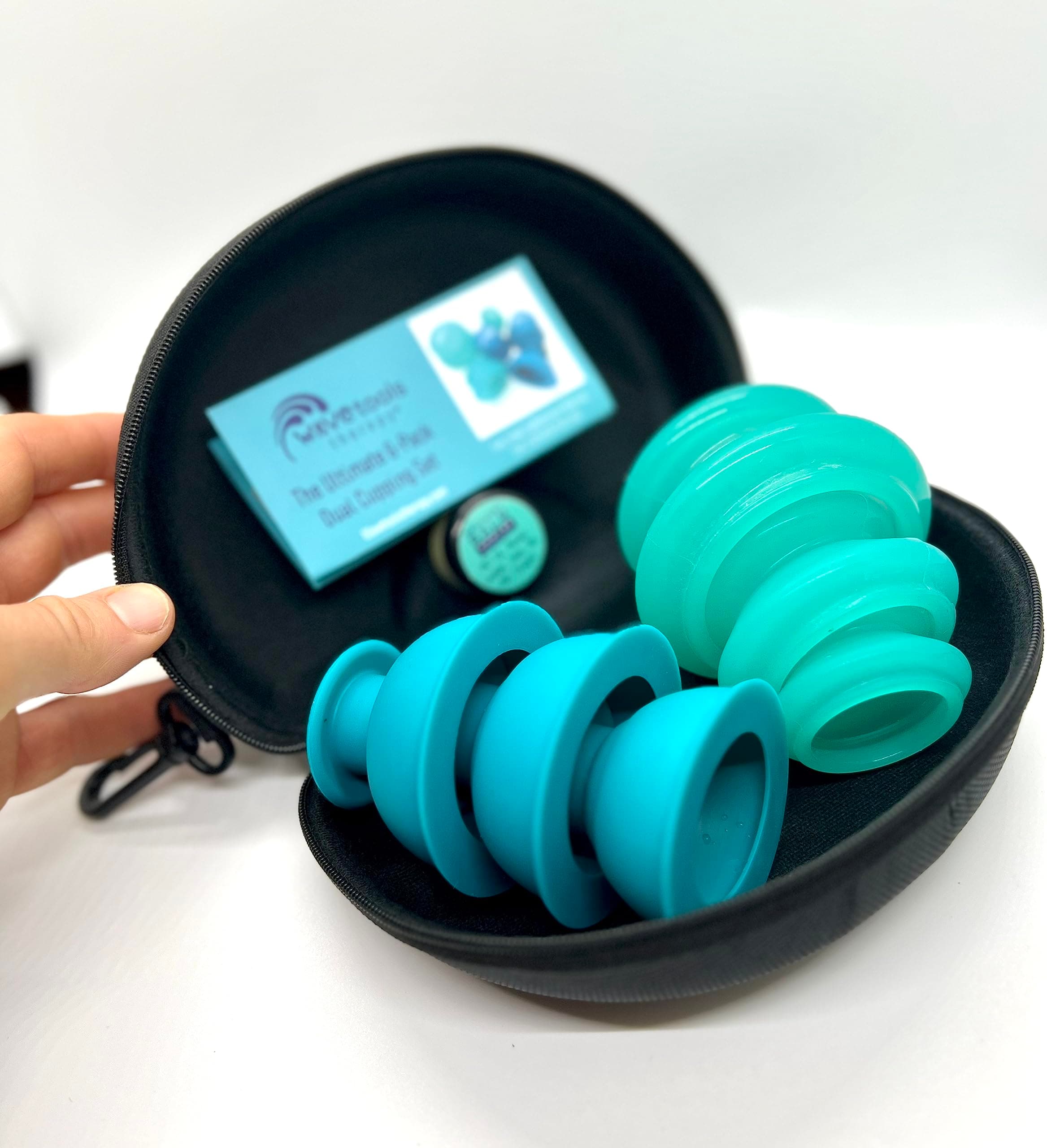 The Ultimate 6 pack mixed cupping set: 2 styles of silicone sport cups with case. Ideal for athletic recovery, trigger points, fascial release, muscle aches and scar tissue