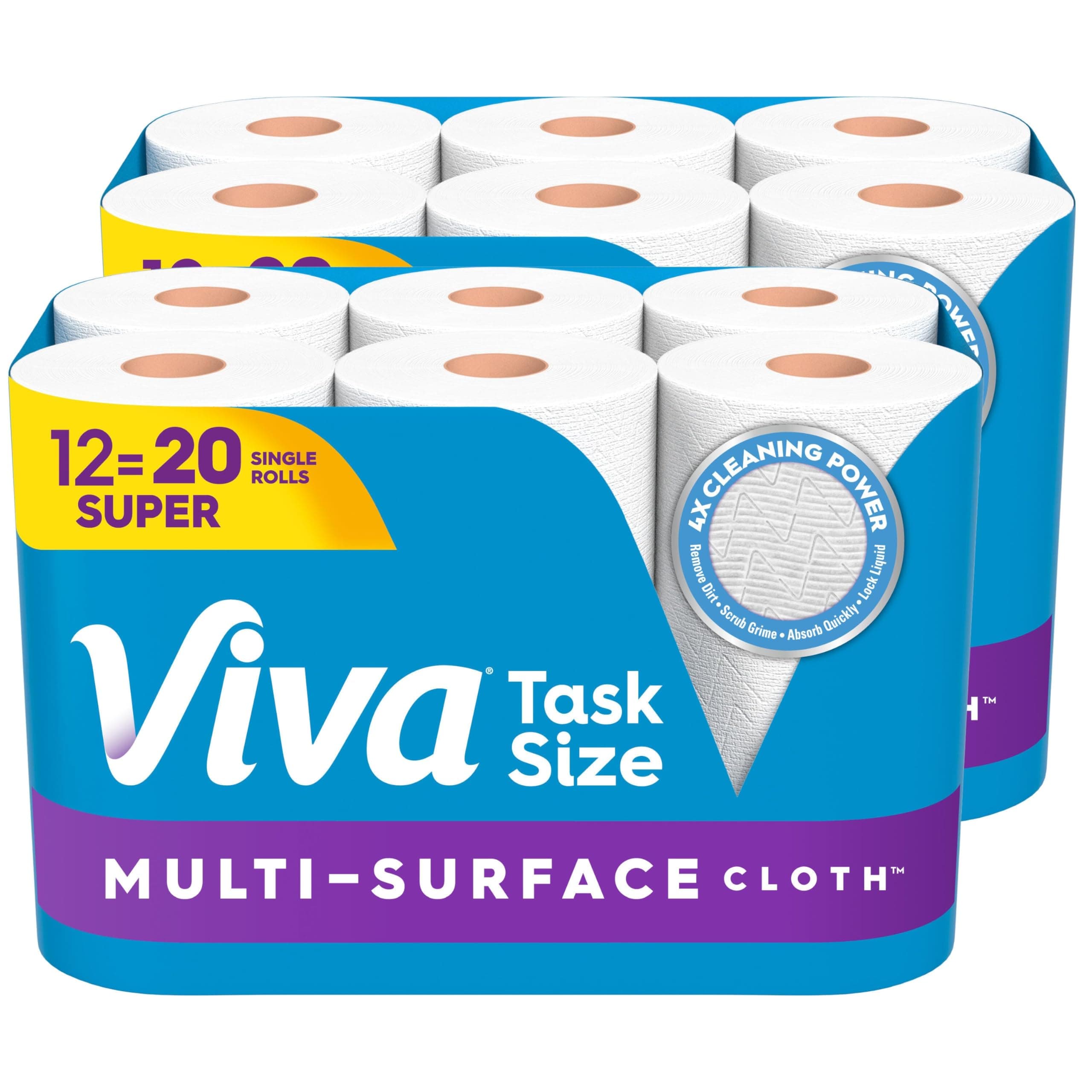 Multi-Surface Cloth Paper Towels, Task Size - 12 Super Rolls (2 Packs of 6) - 81 Sheets Per Roll